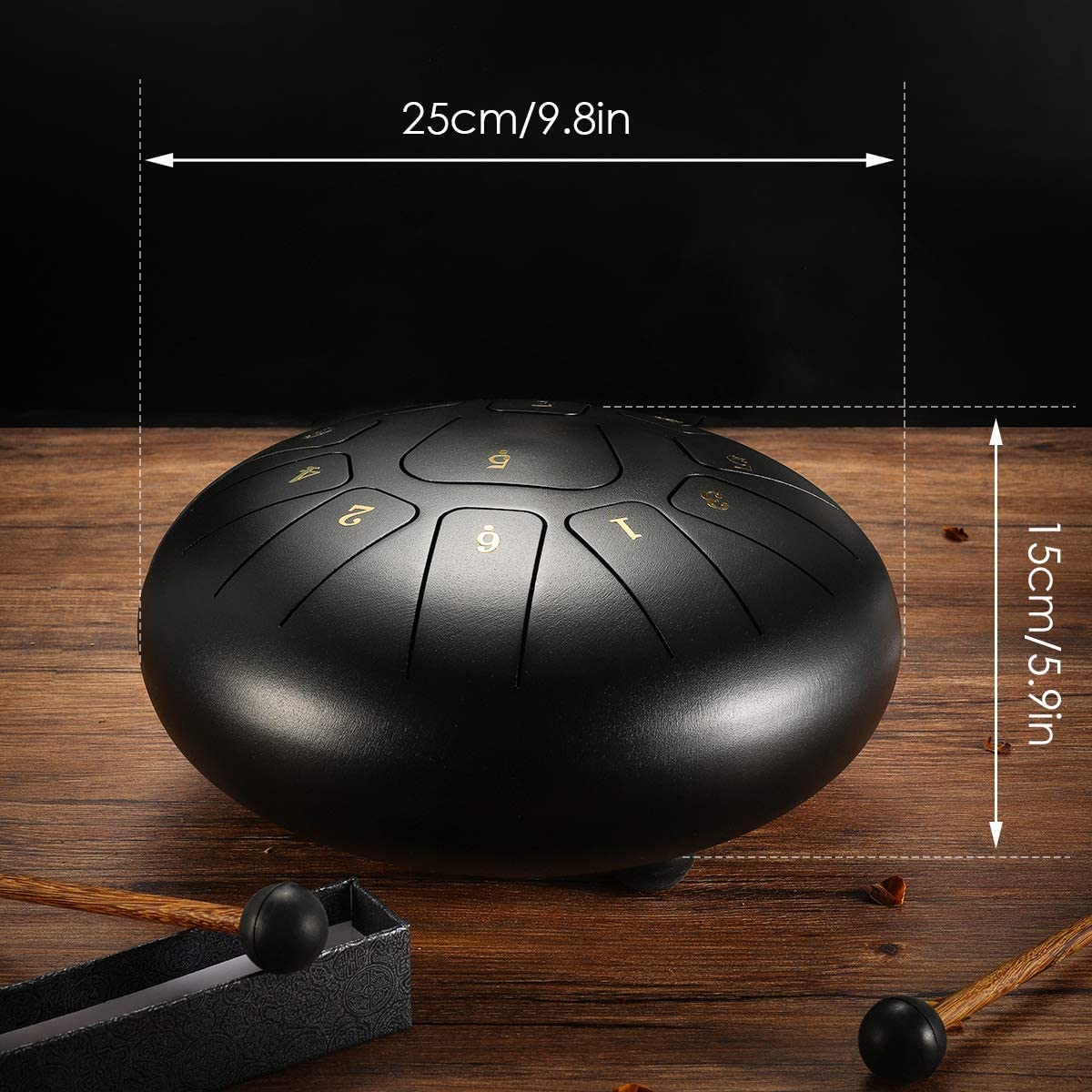 Steel Tongue Drum 10 Pollici 11 Note Handpan Strumenti Musicali Tamburo a Percussione con Bacchette, Plettri per Dita, Music Book, Carry Bag per Meditazione, Yoga, Tempio