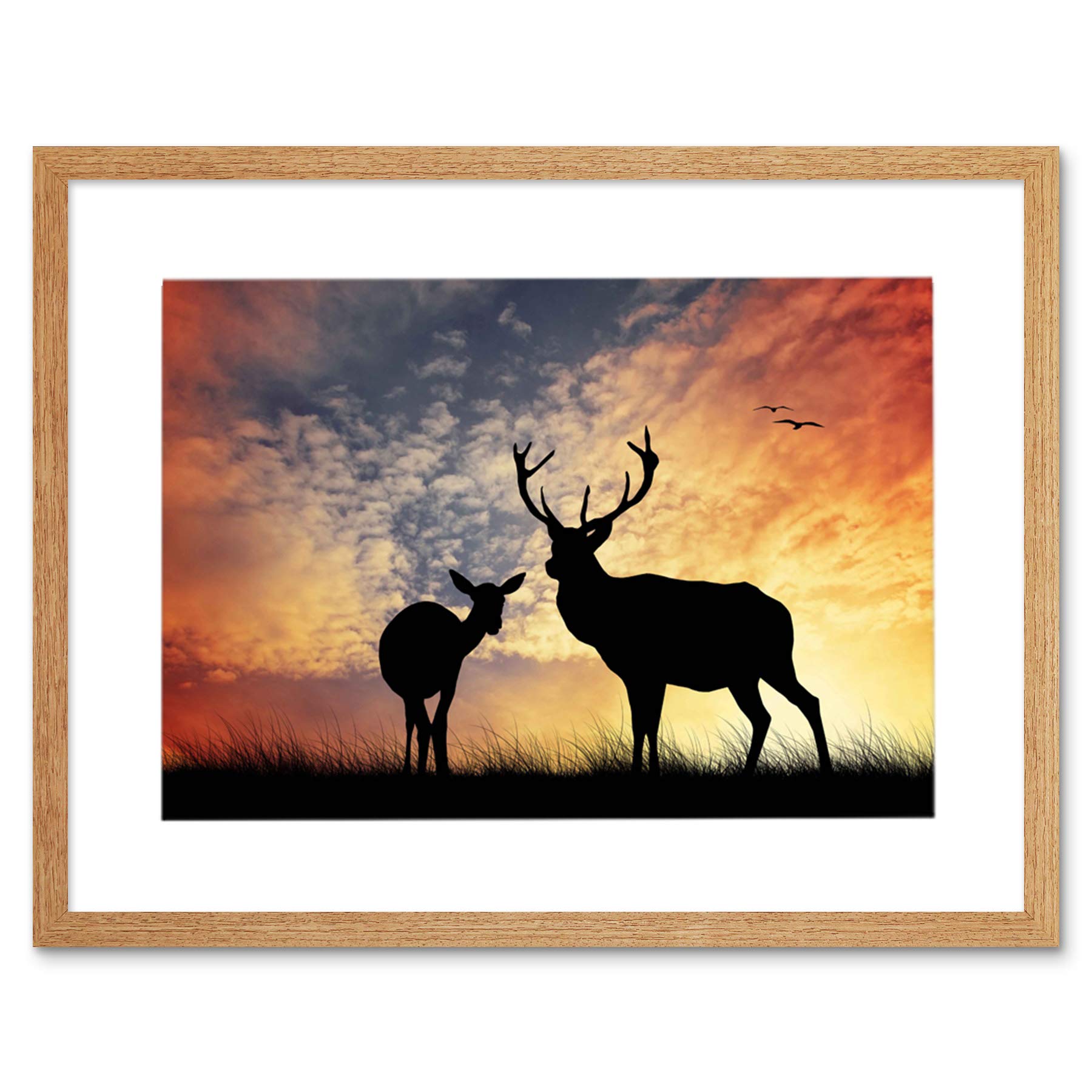 Wee Blue Coo Photo Composition Deer Silhouette Sunset Sky Stag Framed Print Picture F12X814