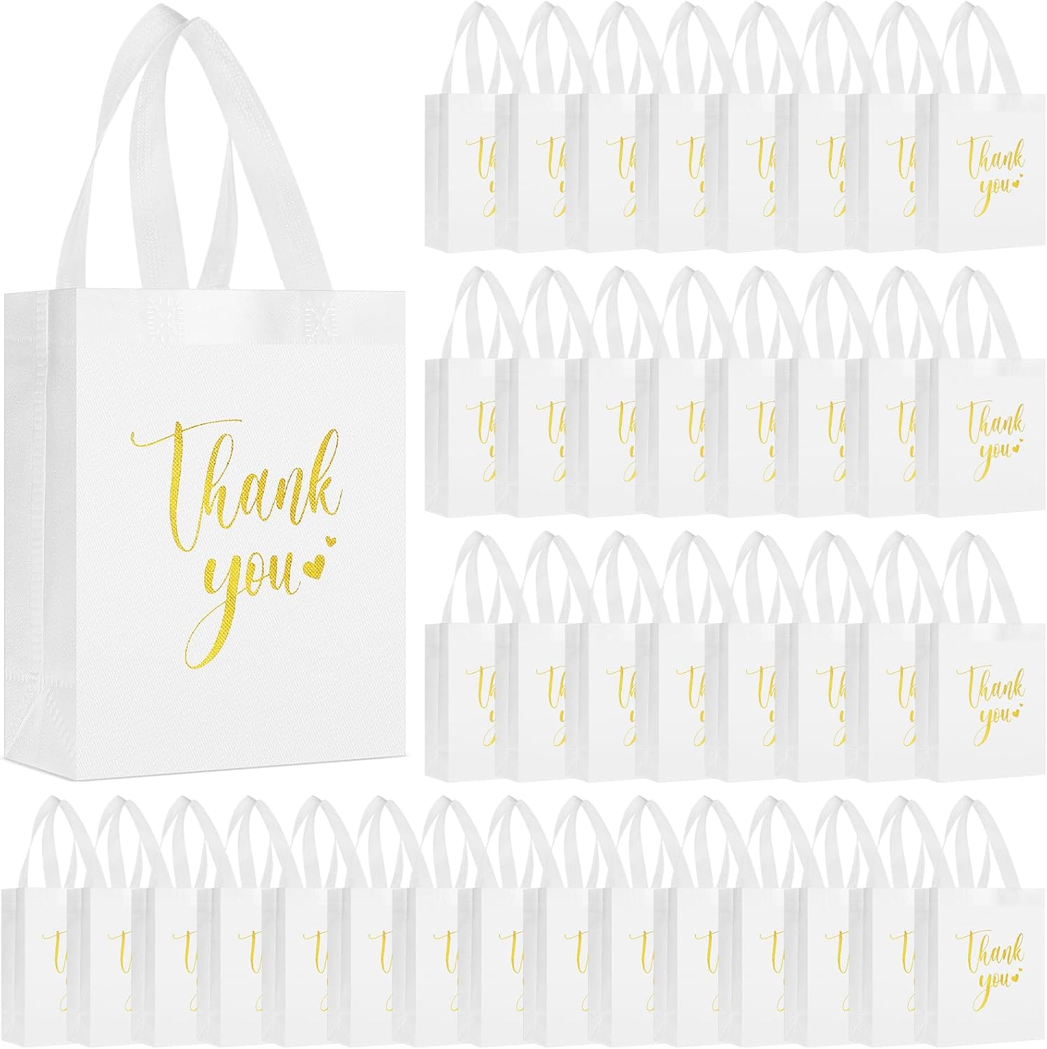 Sweetude 80 Pcs Thank You Gift Bags with Handles Bulk Reusable 10 x 8 x 4 Inch Non Woven Employee Appreciation Gift Bags for Bachelorette Wedding Anniversaries(White)