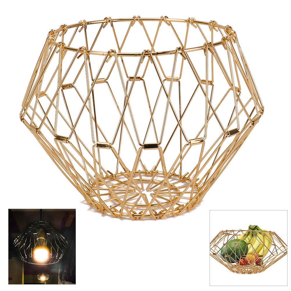 Join WareJion Flexible Wire Basket Transforming For Fruit Bread or Decorative Items 12" Gold 19960521011@G