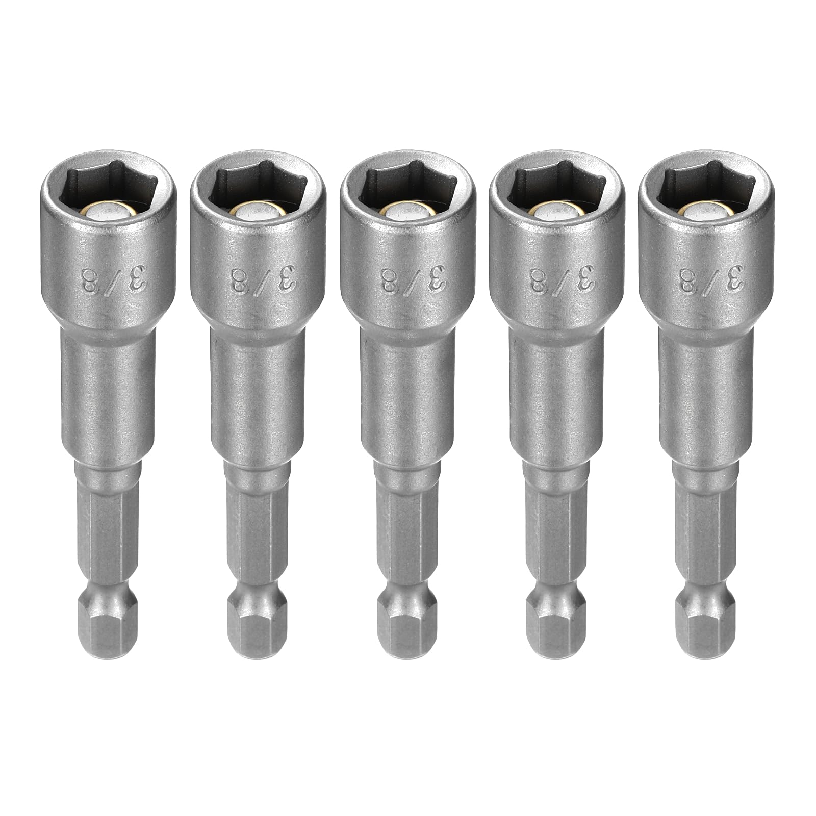 HARFINGTON 5pcs Hex Nut Driver Drills Bit 3/8" 6-Point Socket 1/4" Hex Shank Magnetic Nut Setter CR-V Steel Quick-Change Nut for Power Drills Impact