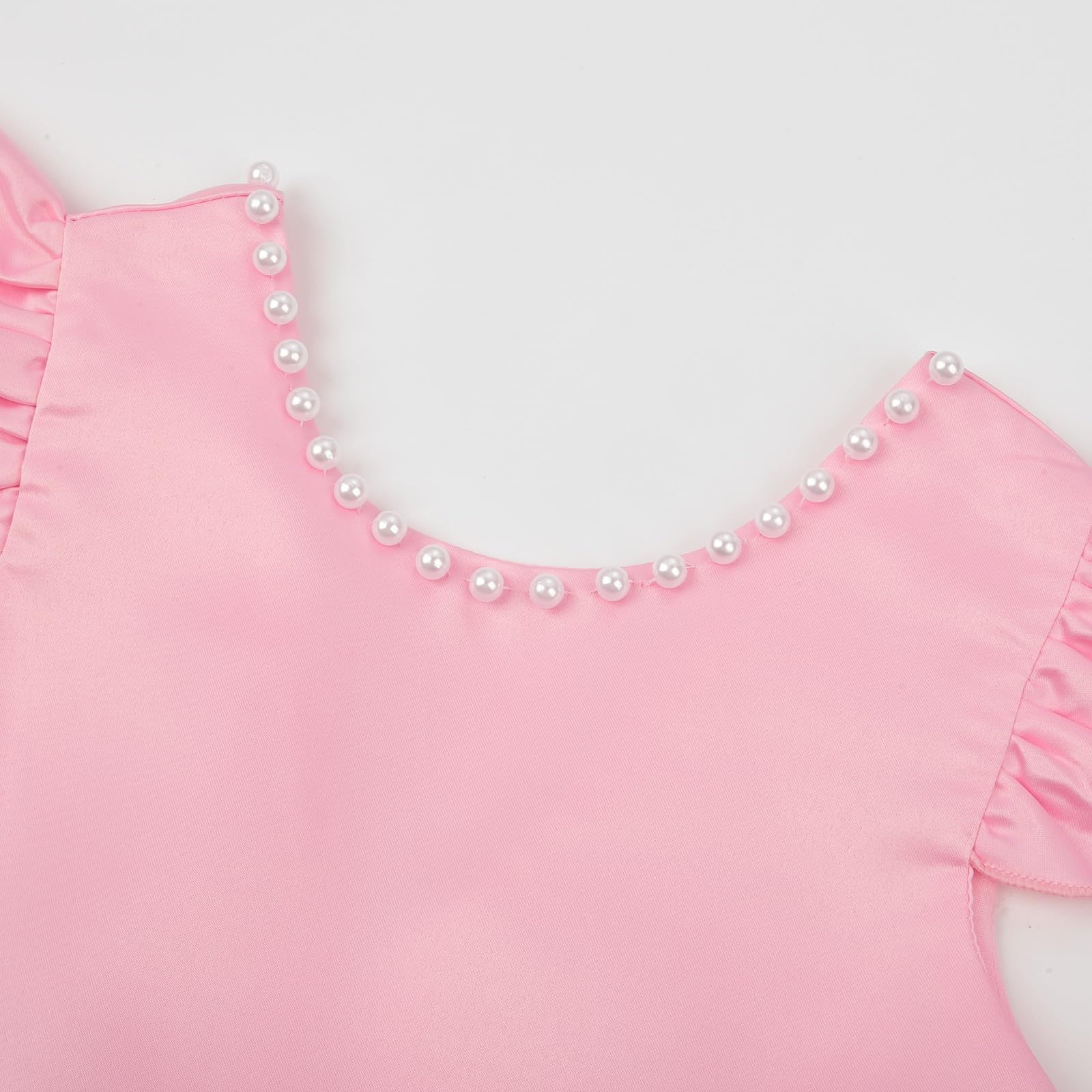 Uhnice Vestito Bambina Cerimonia Satin Maniche Svolazzanti con Perle Lunghezza Ginocchio con Fiocco Rimovibile