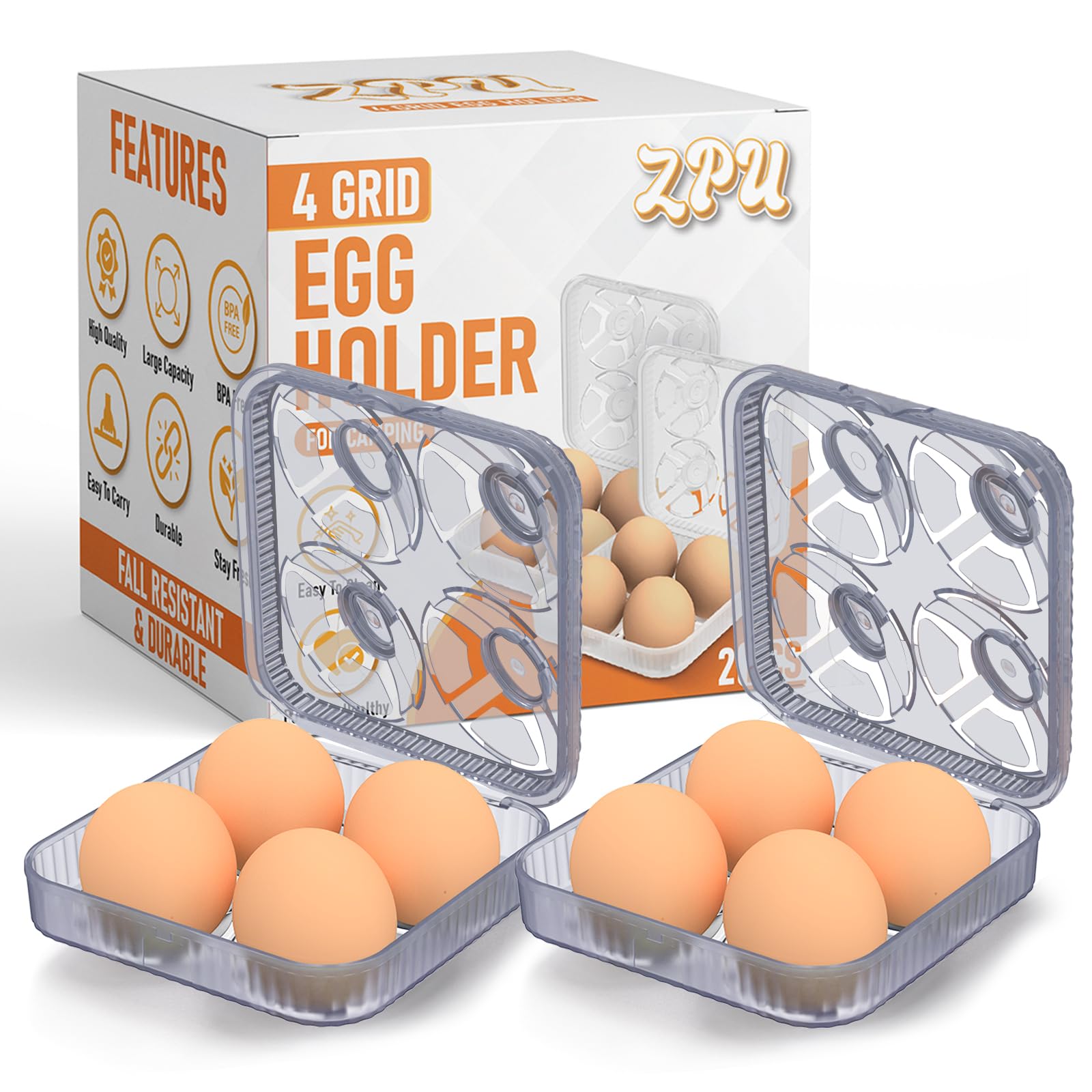 2 soportes para huevos, contenedor de plástico para huevos de 4 rejillas, caja de almacenamiento de huevos a prueba de golpes, caja de almacenamiento de huevos más crujientes para refrigerador,