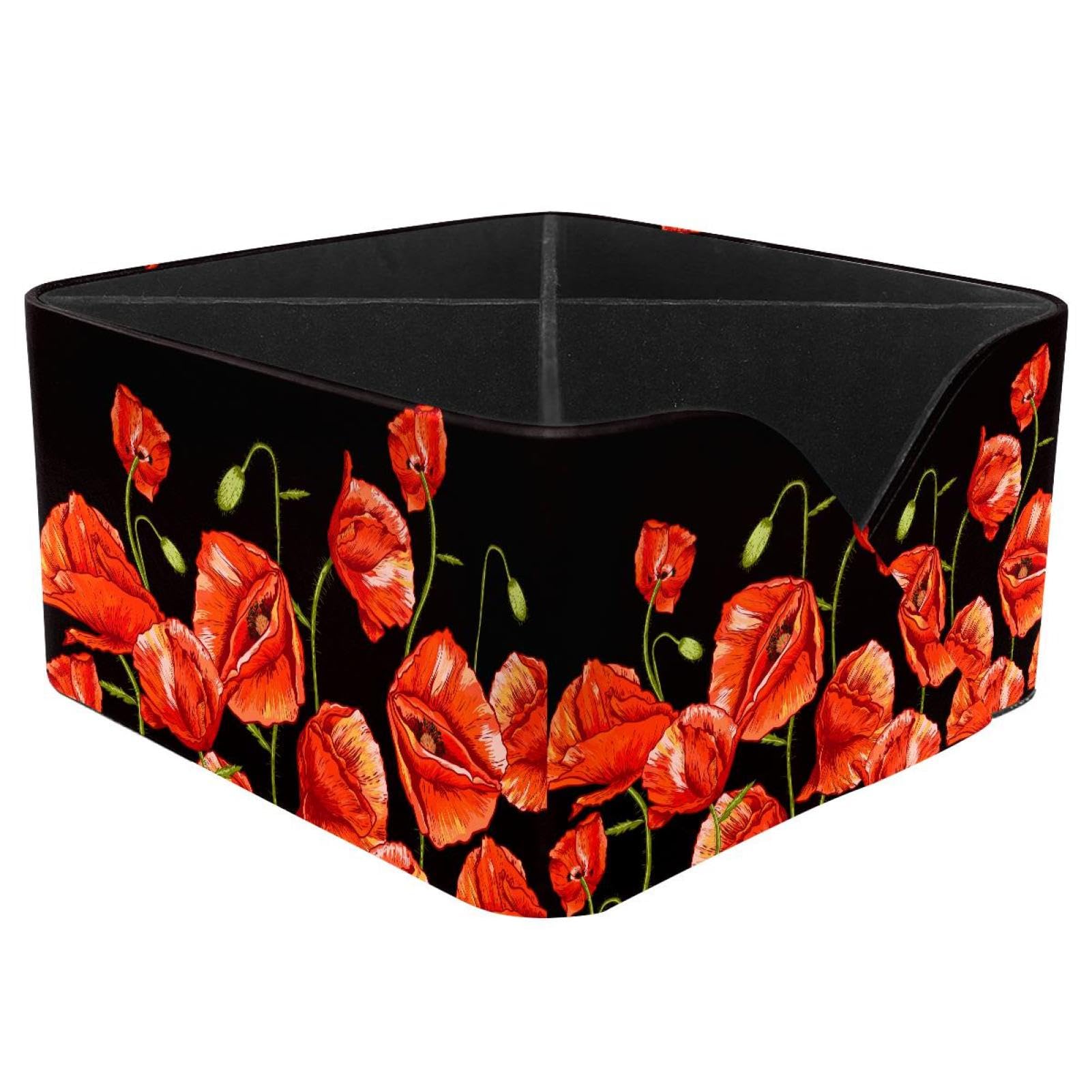 KengjuTesu Red Poppies Desktop Organizer Pen Holder, Rectangular Pencil Cup for Office, Study and Makeup Stations