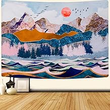 SENYYI Mountain and Sunset Tapestry Wall Hanging Forest Trees Tapestry Wave Art Tapestry Nature Landscape Home Decor for Room (51.2 x 59.1 inches)