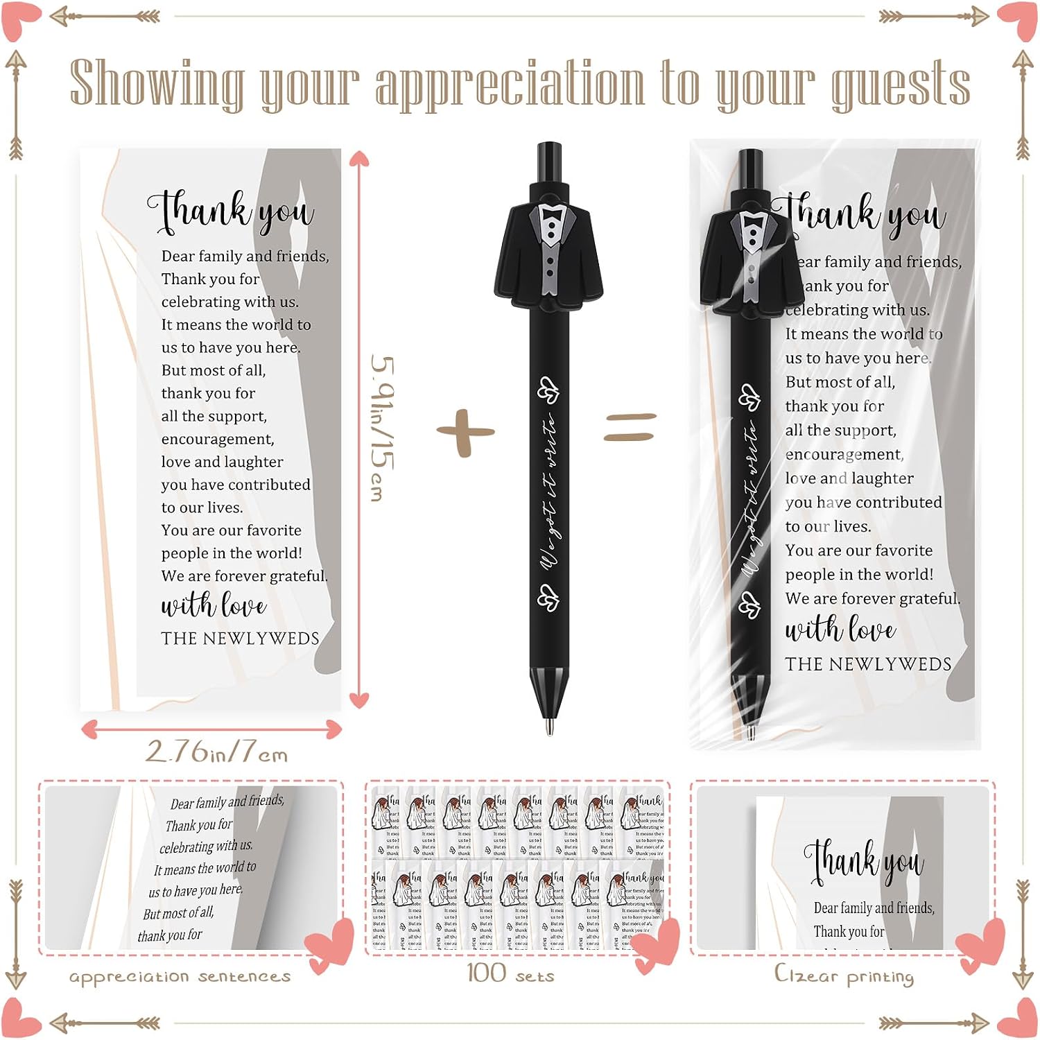 100 Sets Wedding Favors For Guests Bridal Shower Pens Love Ballpoint Pens With Thank You Cards Opp Bags Wedding Reception Party Favors Bridal Shower Gifts Supplies