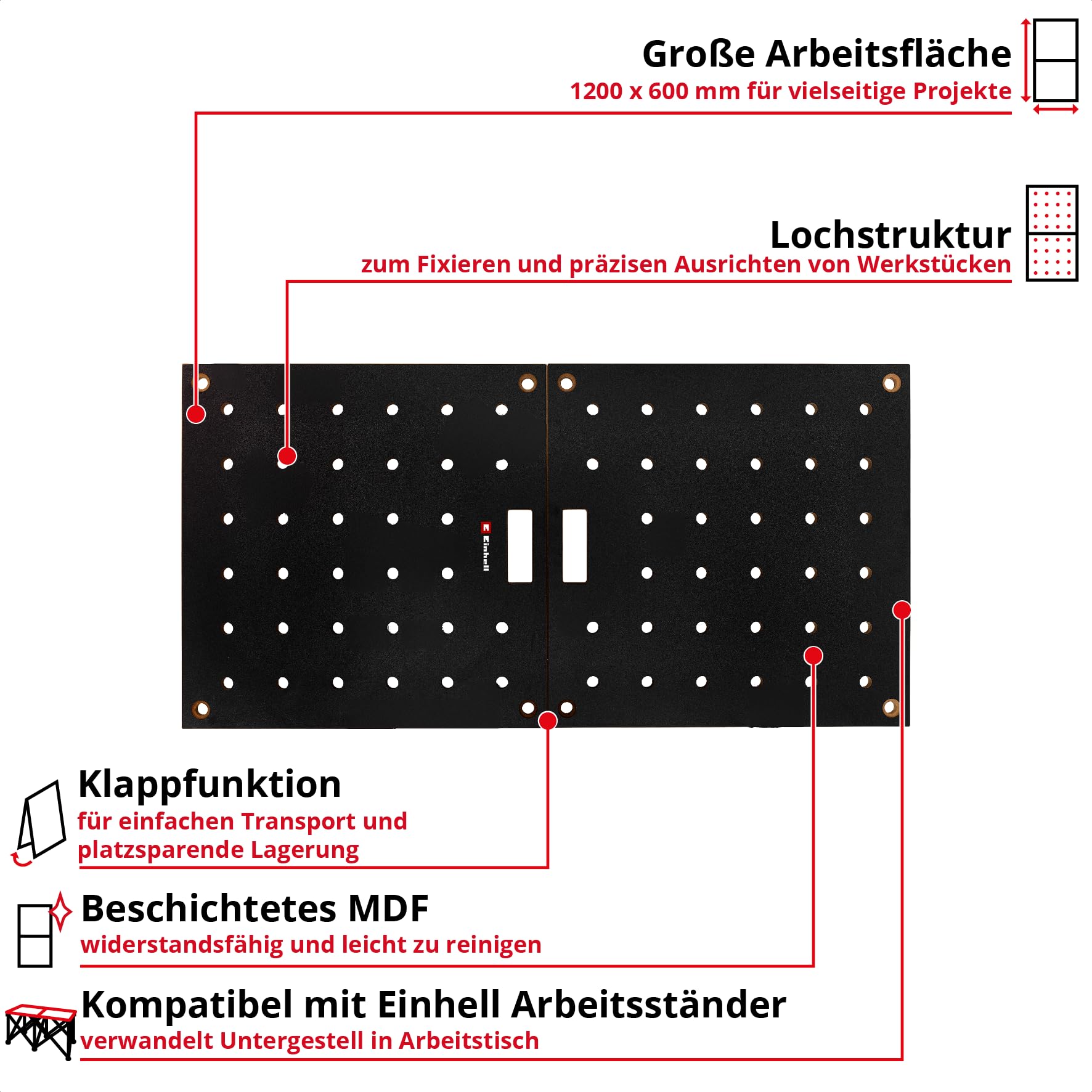Einhell 2-TLG. Arbeitsplatte, 600 x 1200 x 18 mm