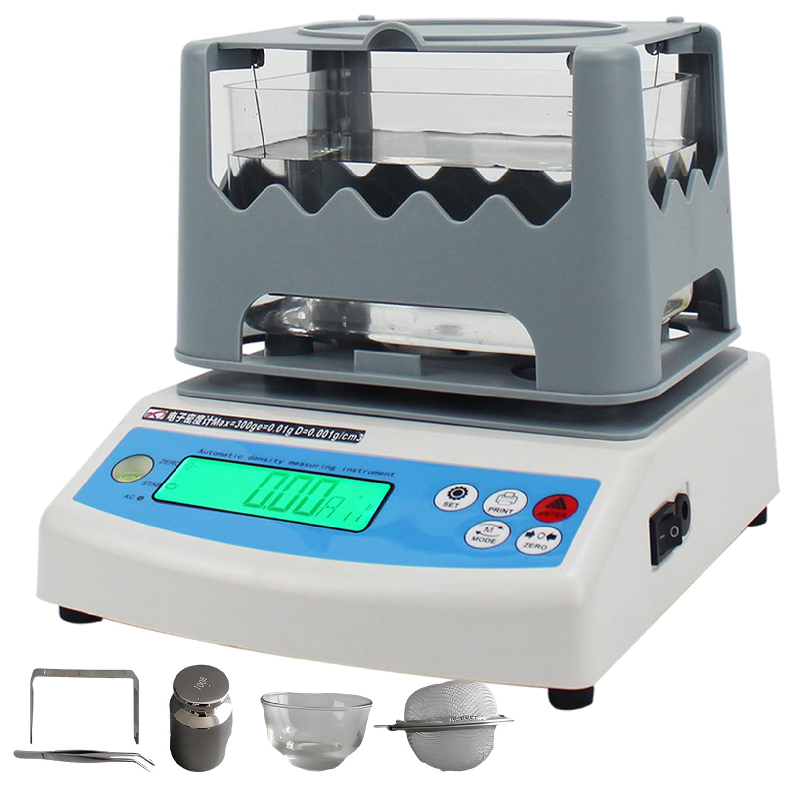 Digital Solid Density Meter,0.01g-600g Capacity,Precious Metal Purity Tester,0.001g/cm³ High-Precision,for Rubber Cable Jewellery Ceramic 300g