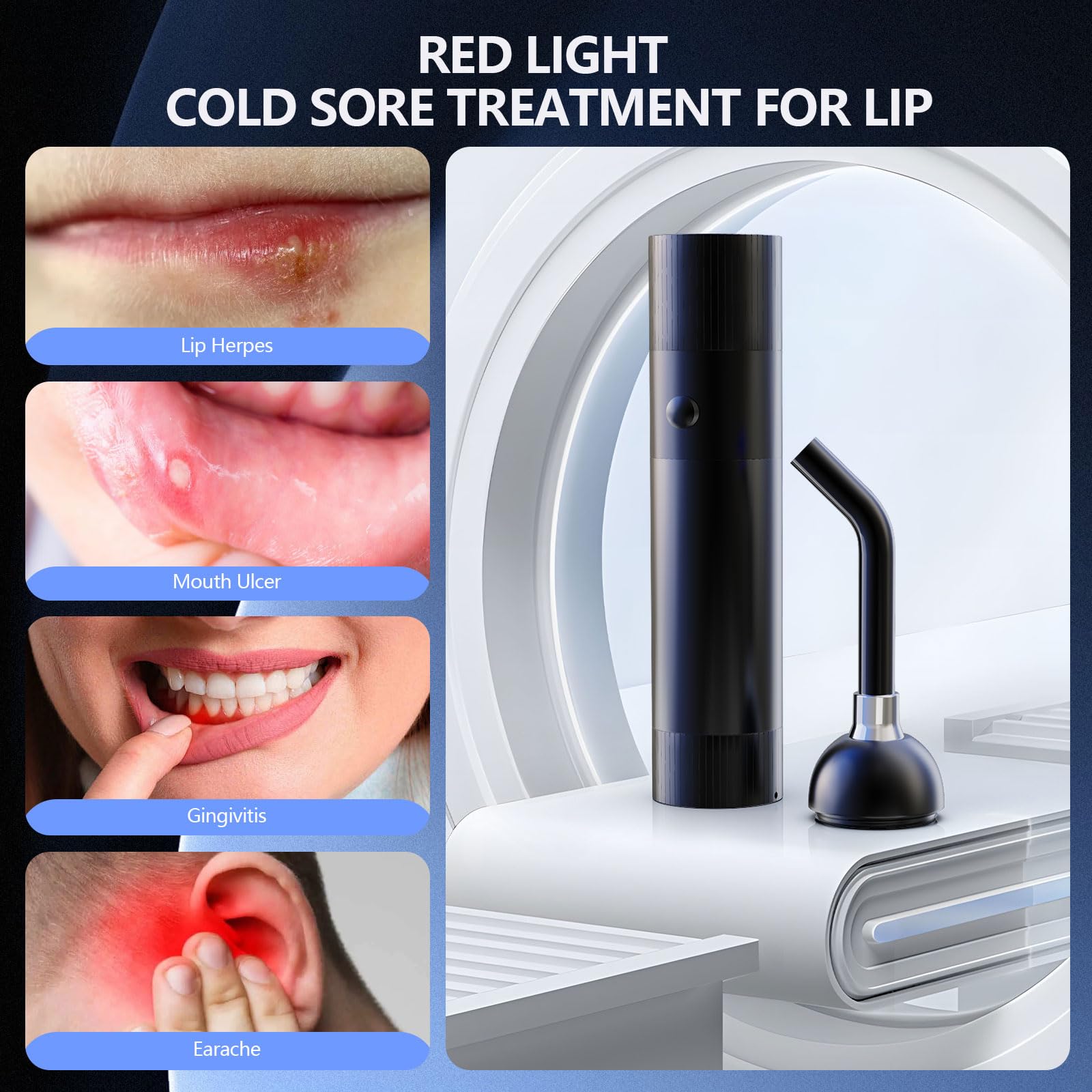 Roter Lichttherapie Gerät für Lippenherpes, 3 In 1 Handgerät Kalte Lasertherapie Gerät, Rotlicht blaues Gerät für Mund, Nase, Ohren, Knie, Füße & Gelenk-/Muskel-/Nervenschmerzen