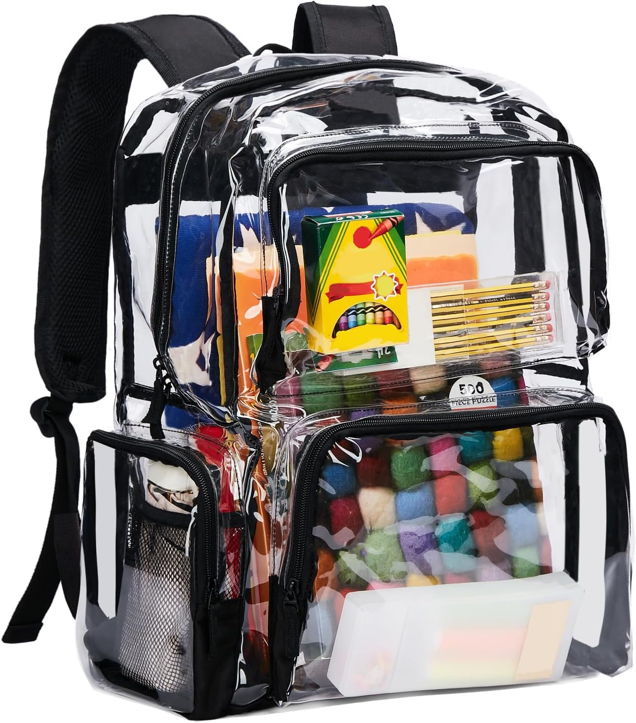 Vorspack Clear Backpack Heavy Duty - Extra Large Transparent Bookbag with Reinforced Bottom See Through Bag for College Workplace Security - Black