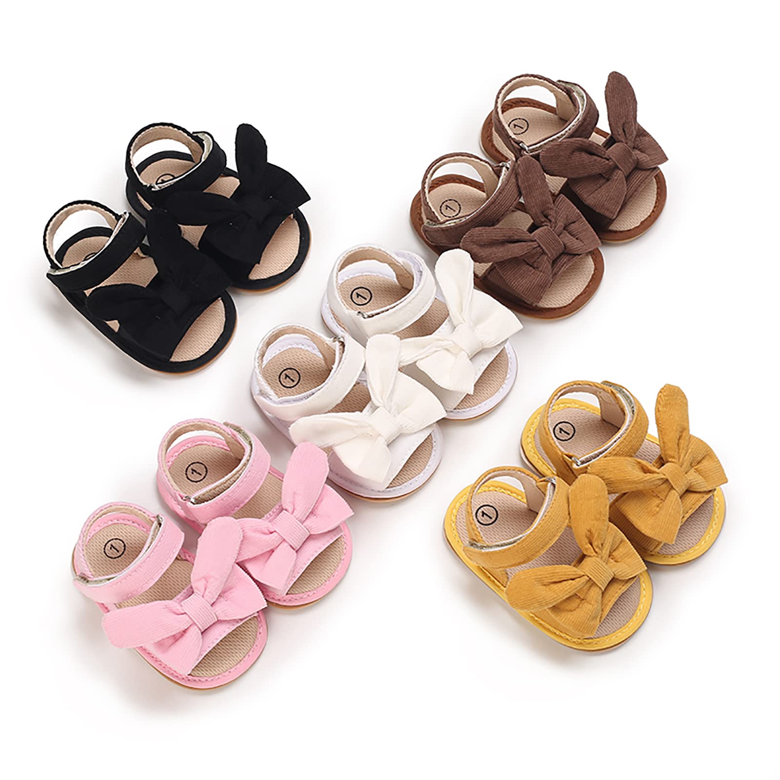 SOFMUO Unisex Baby Girls Bowknot Sandals Premium Soft Anti-Slip Rubber Sole Infant Summer Outdoor Shoes Toddler First Walkers (A04/Yellow,6-12 Months)