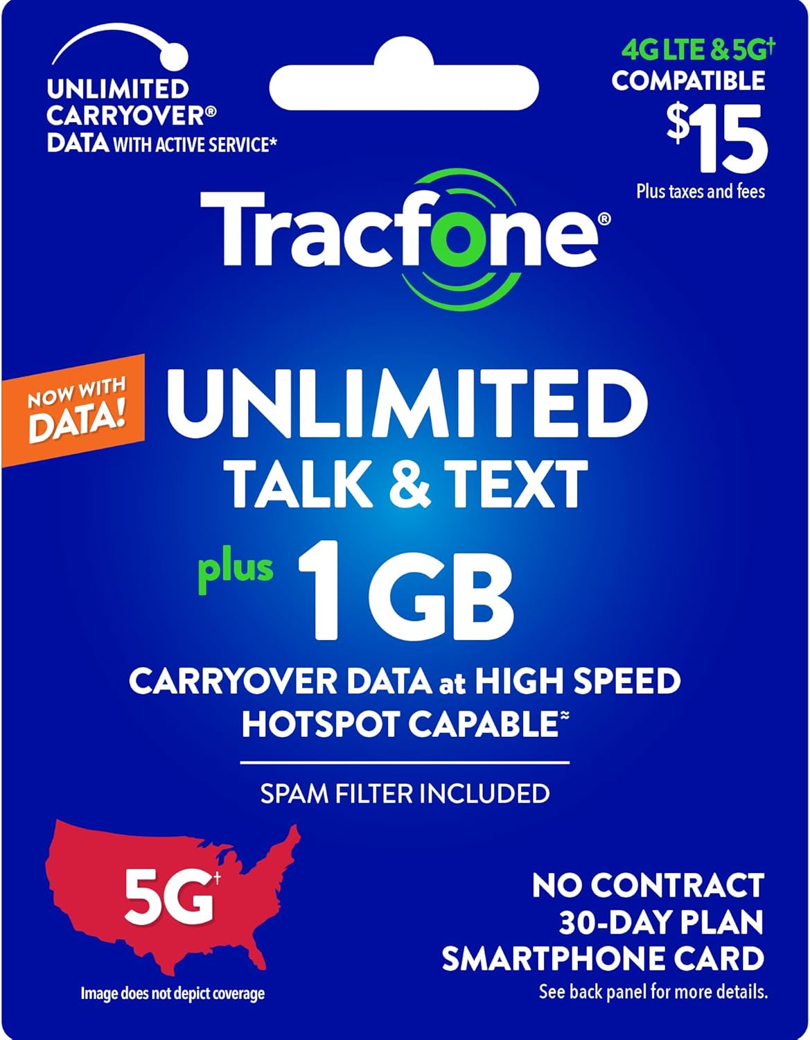 Tracfone  Unlimited Talk & Text, 1 GB of Data / 30 Days (Physical Card)