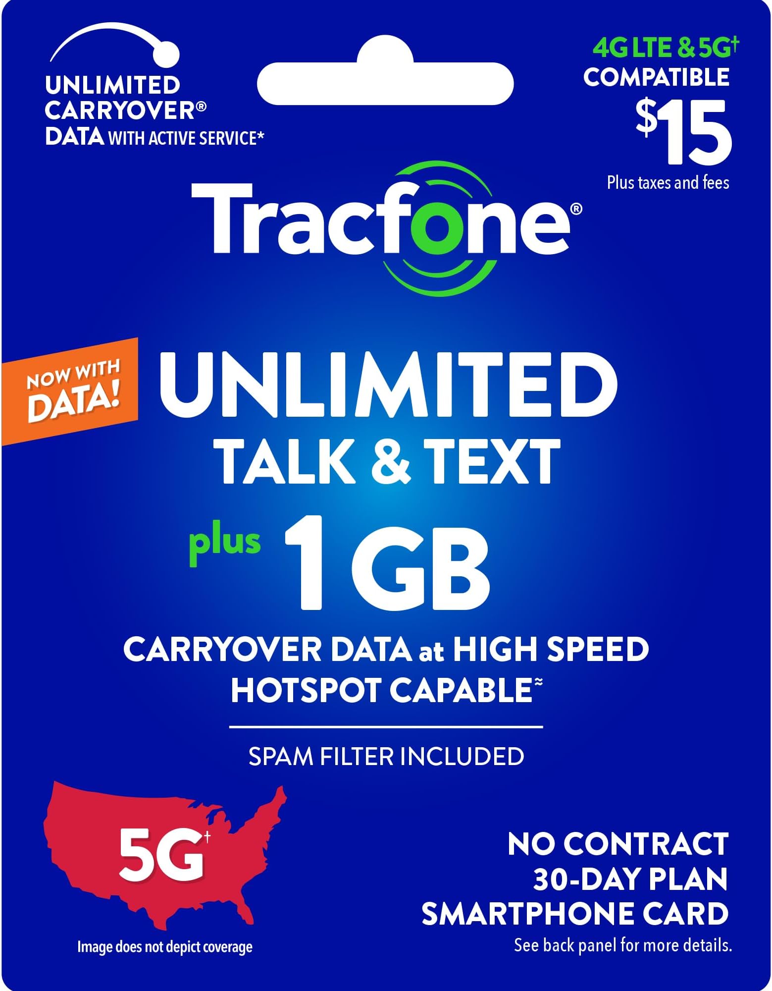 $15 Unlimited Talk & Text, 1 GB of Data / 30 Days (Physical Card)