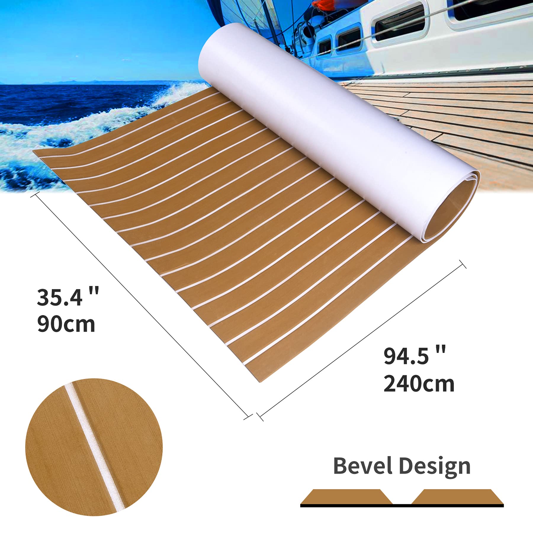 Marrone Tappetino Antiscivolo per Barca - Decking Barca Teak Sintetico Marino Tappetino Antiscivolo Impermeabile per Decorazione dello Yacht