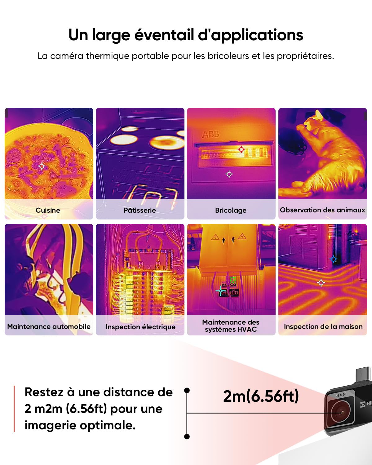 HIKMICRO Caméra Thermique Minie Android/iOS, résolution IR 96 × 96, SuperIR 192 × 192, sans Batterie, Port USB-C, Compatible avec l'iPhone 15/16/17 (Accessoires Non Inclus)
