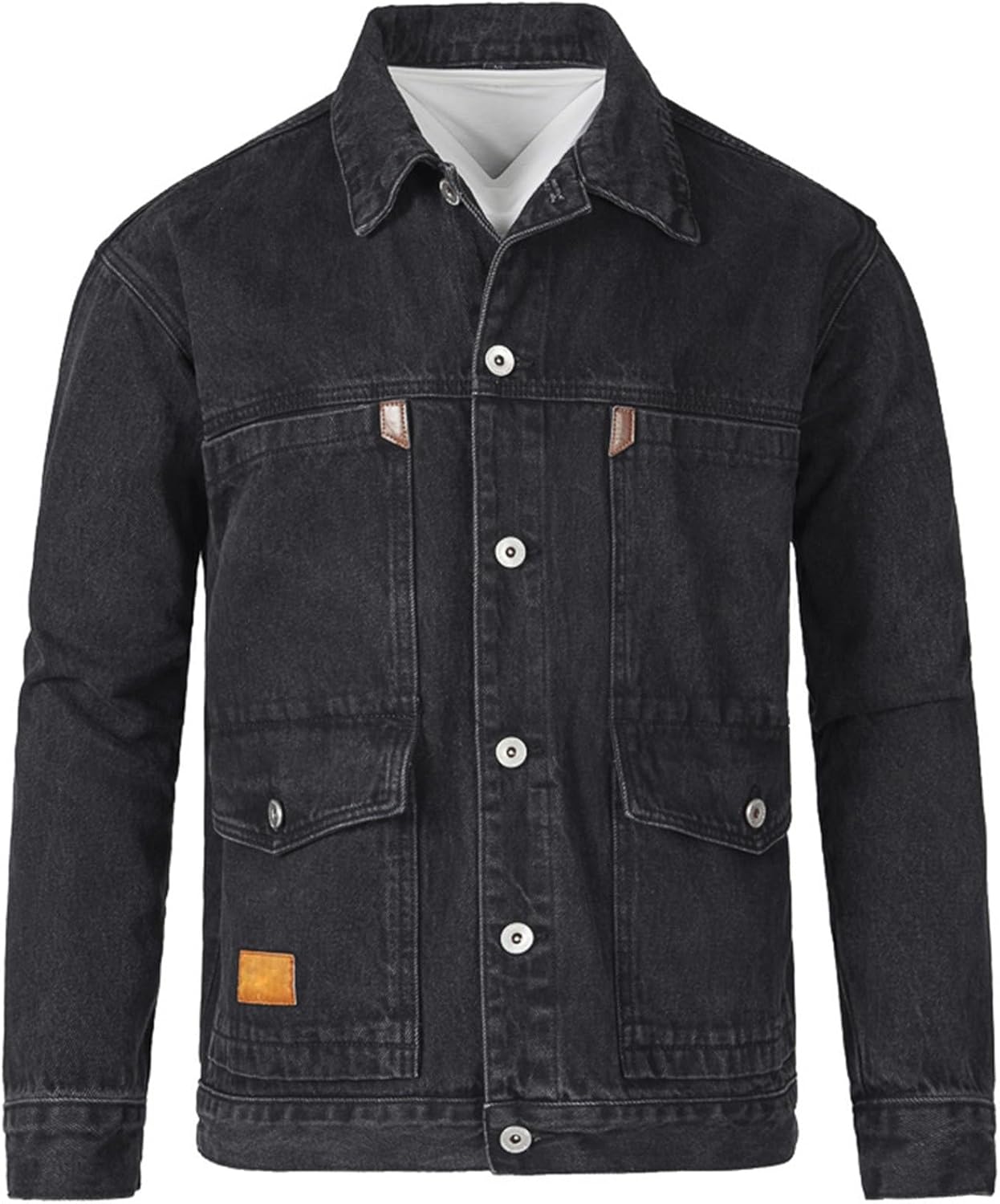 Denim Jacket for Men Classic Pure Slim Jean Jacket Lapel Button Casual Long Sleeve Pocket Trucker Jackets