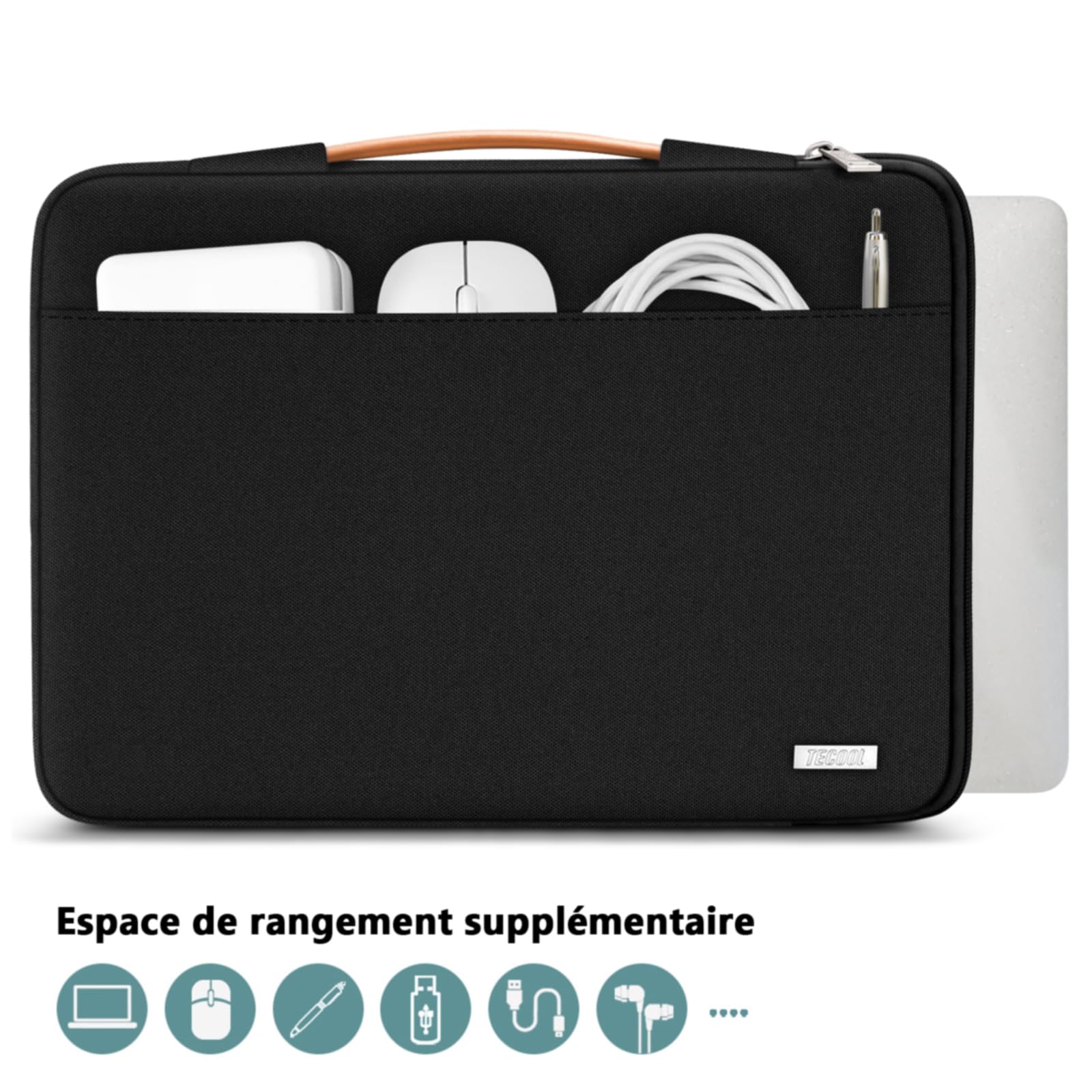 TECOOL Housse Ordinateur Portable 15.6 Pouces Étanche Sacoche PC Noir