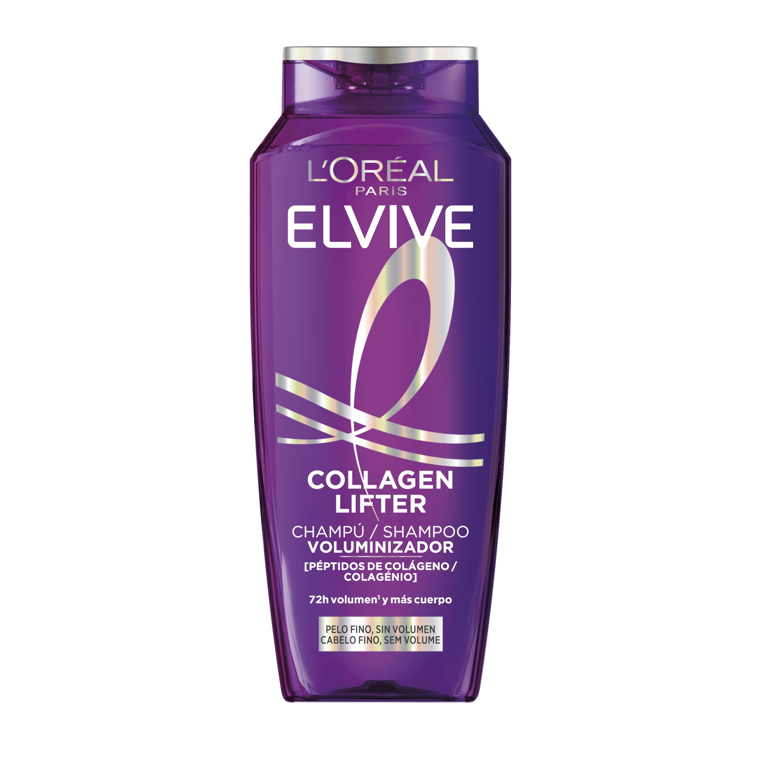 L'Oréal Paris Elvive Volumizing Shampoo, Instant Volumizing Shampoo, No Clumping, 72H, With Collagen Peptides, For Fine Hair, Collagen Lifter, 700 ml