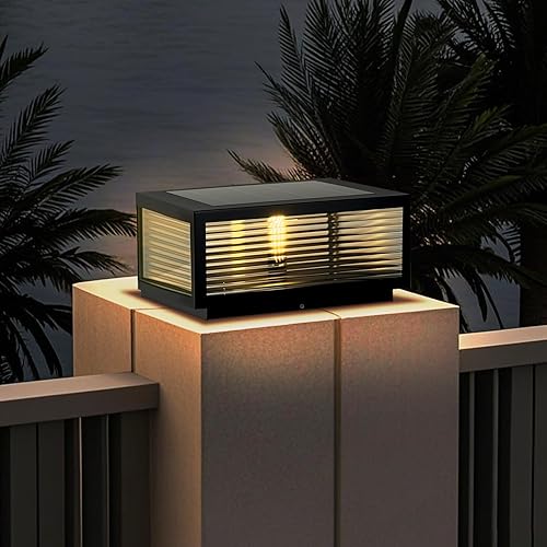 DAHGEO Luz solar para poste al aire libre, luces de columna solares modernas de lujo, luz LED para valla de cubierta con IP65, luces de pilar