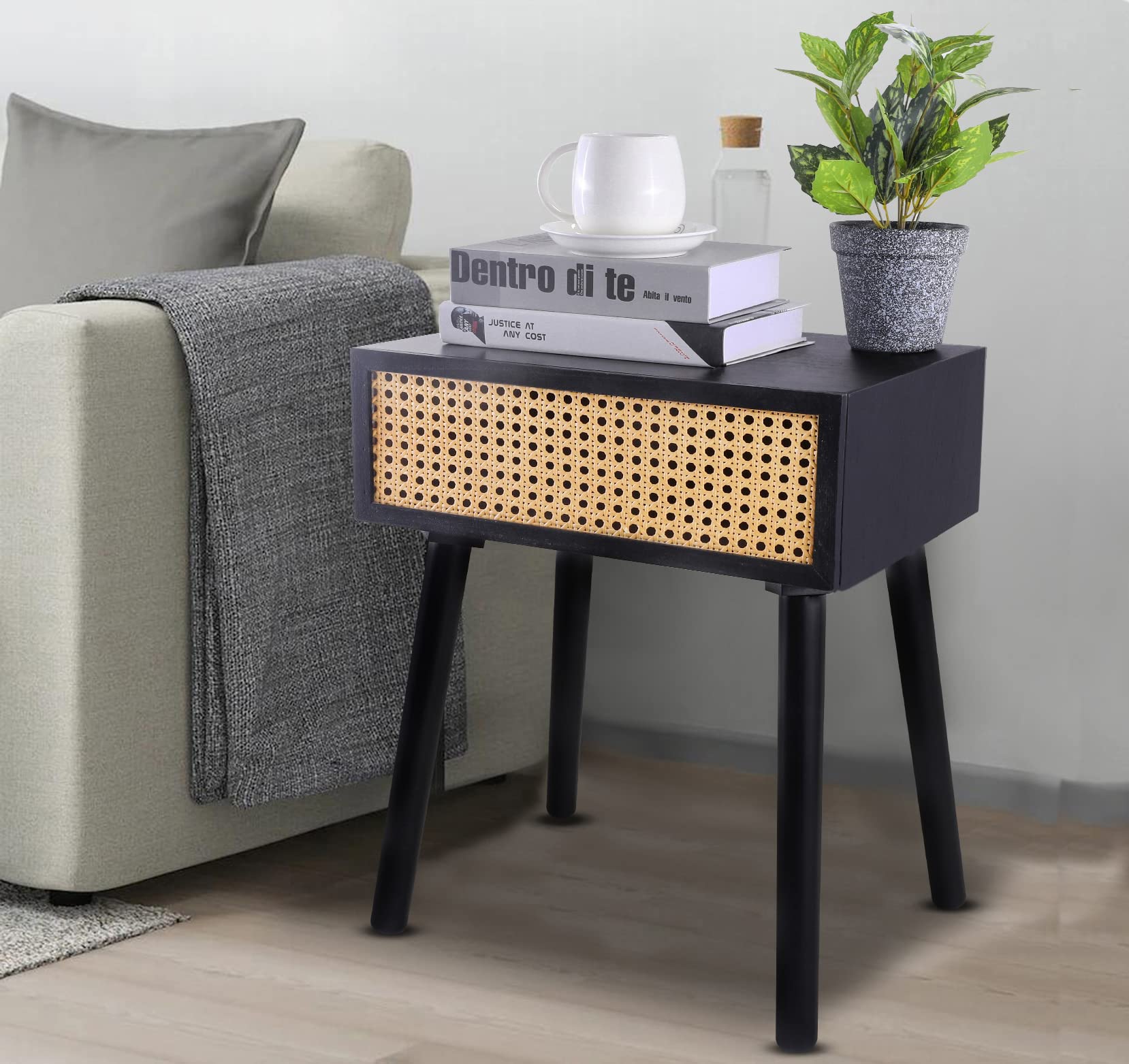 Buy Rattan Rustic Nightstand with Drawer(No Assembly Required), Mid