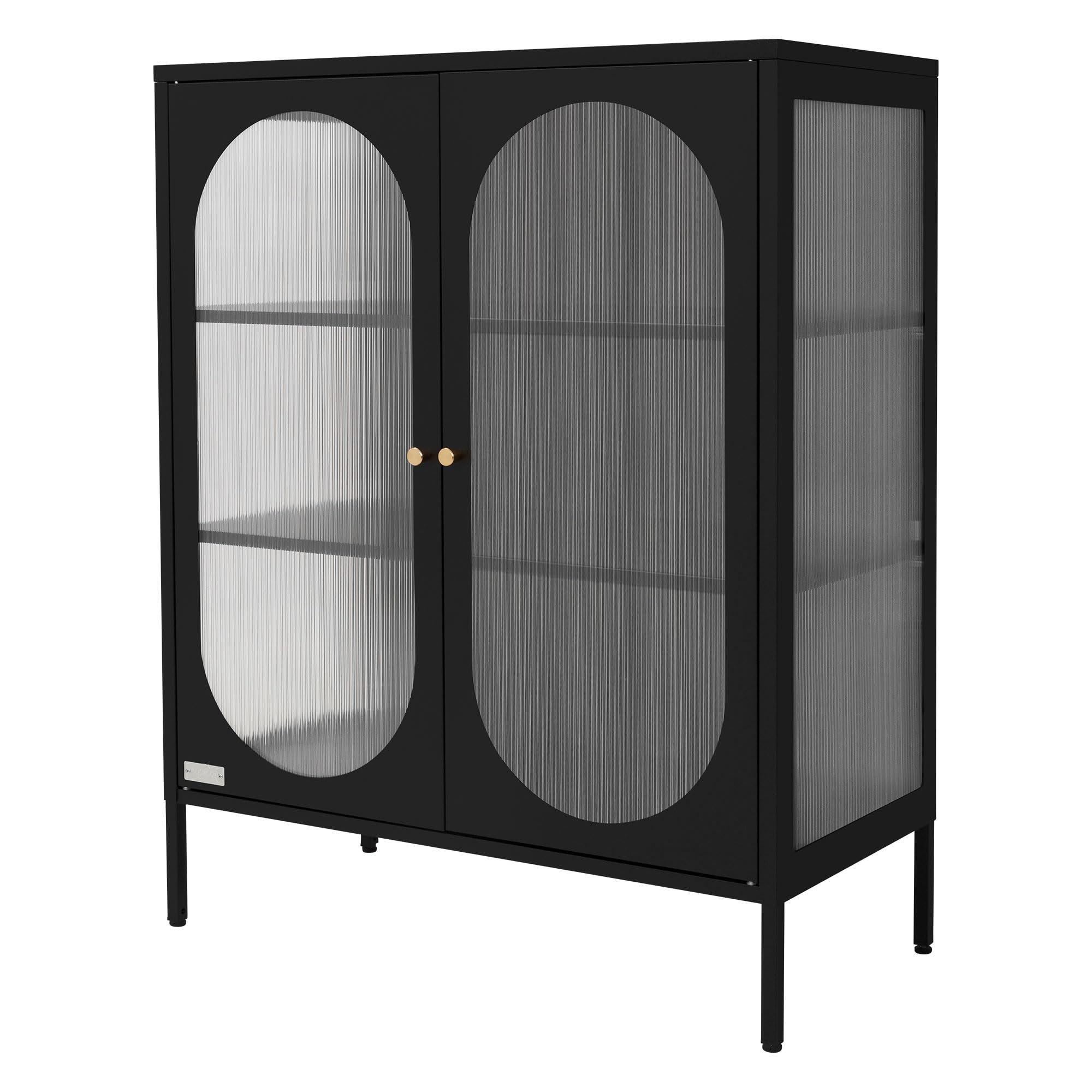 ML-Design Vetrina 80x102,5x40 cm Nero con 3 Ripiani e 2 Ante Mobile da Soggiorno in Metallo Vetrinetta in Acciaio Stile Industriale Cassettiera Libreria Schedario da Terra Credenza