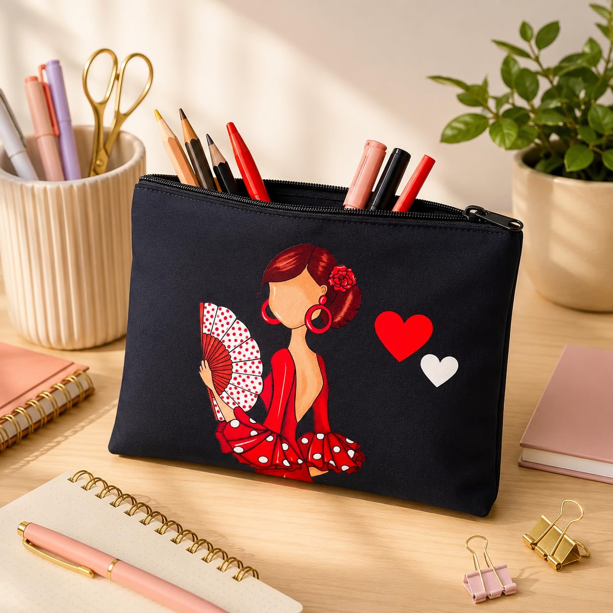 Beauty case/Astuccio “Pepa” con ballerina di flamenco – design double face – 22x17 cm – impermeabile – borsa da toilette donna o da viaggio