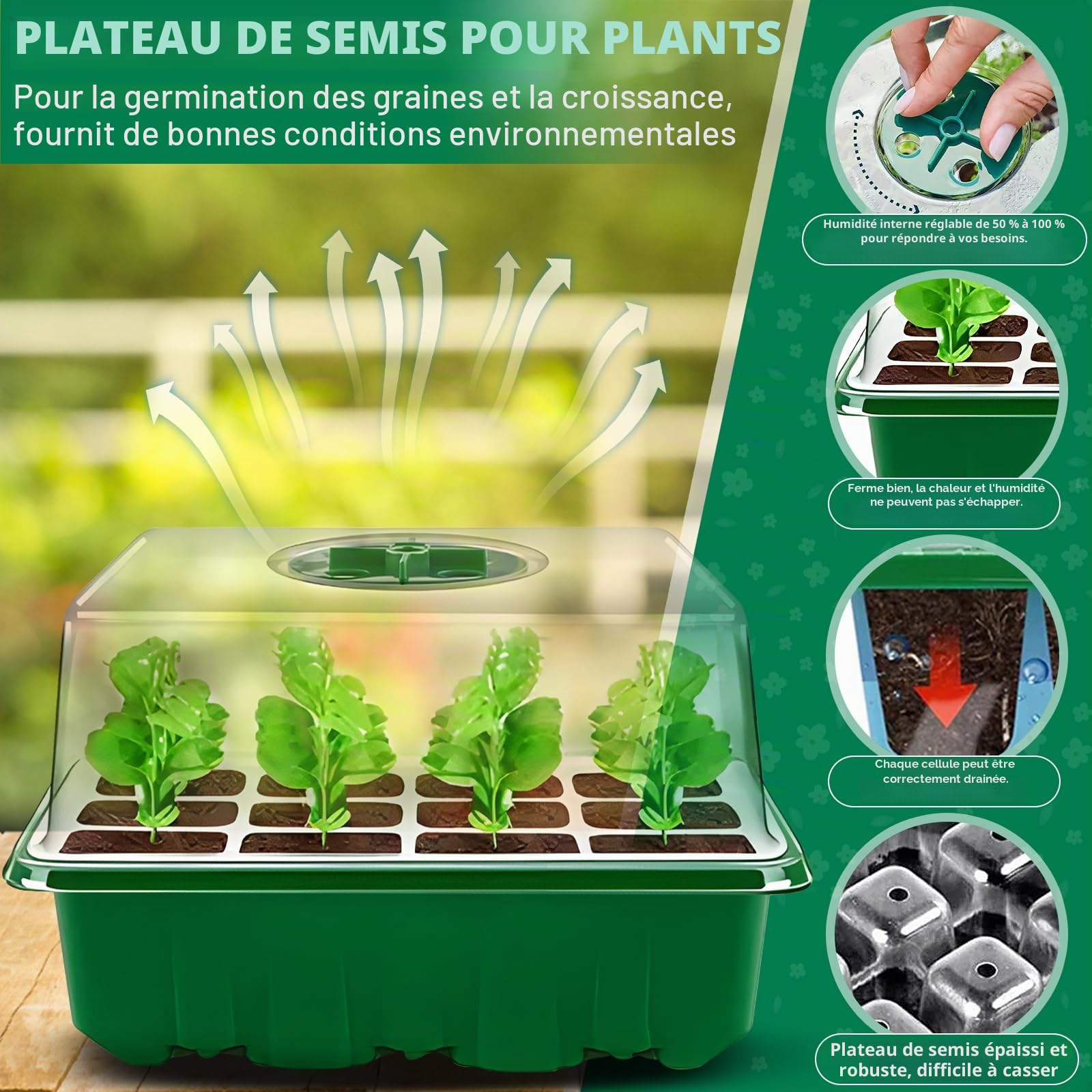 MOYKSRR Mini Serre pour Plantes, 10 Pièces 120 Cellules Intérieure Plateau Semis avec Dôme De Ventilation Et Socle, 20 étiquettes De Plantes, Serre Intérieure Pépinière Boîte Propagateur Jardin