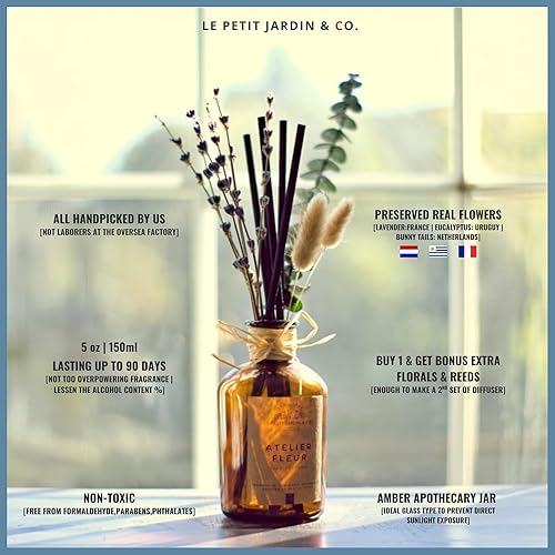 Miniatura 2 de Difusores de varillas  Juego de difusor de varillas de aceite con flores secas reales  Difusores de caña para el hogar, baño y oficina  Ambientador