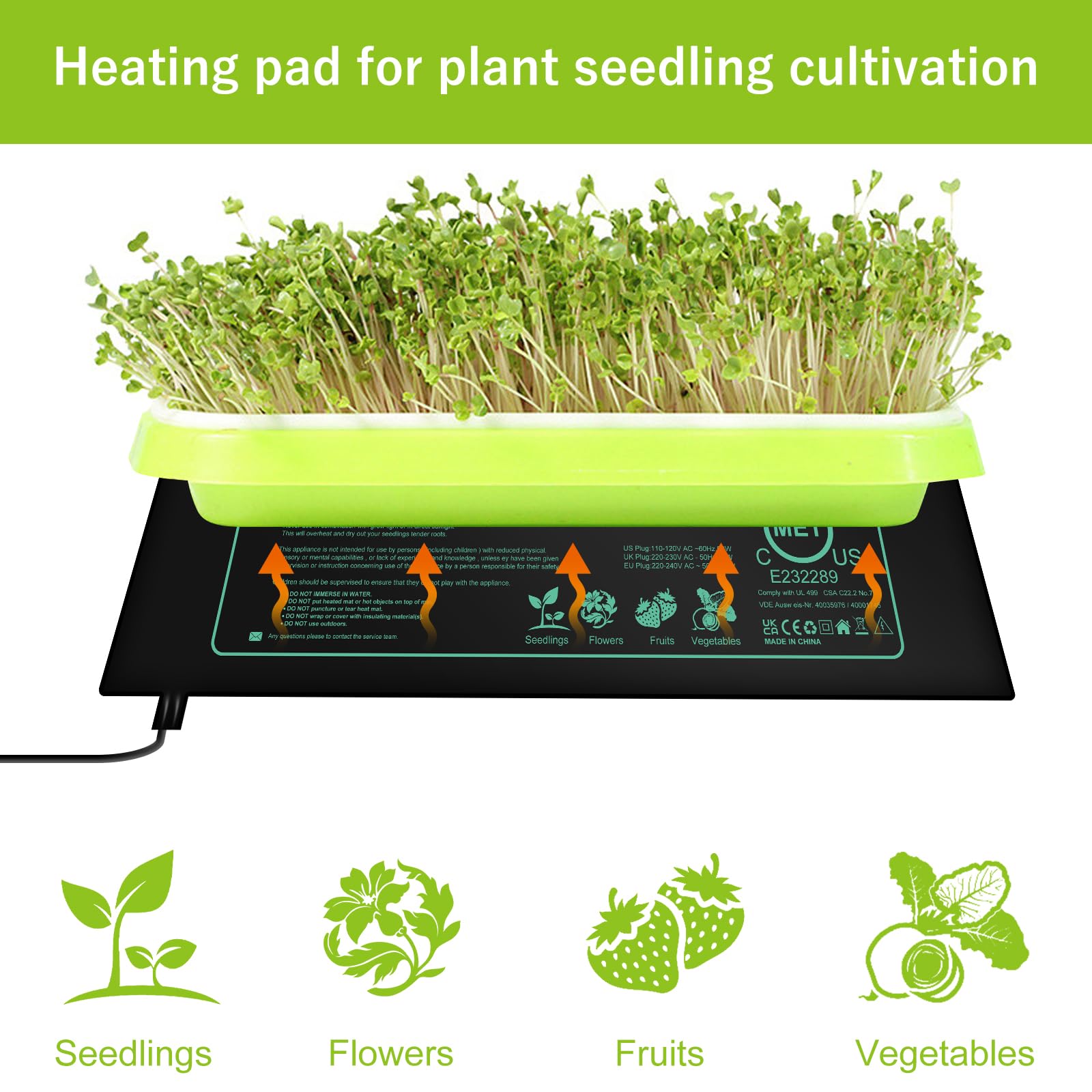 BORDEAG - Alfombra calefactora para siembra, alfombra calefactora para plantas, cojín calefactor para invernadero, alfombra de calentamiento reptil con controlador de termostato 20-45°C para siembra,