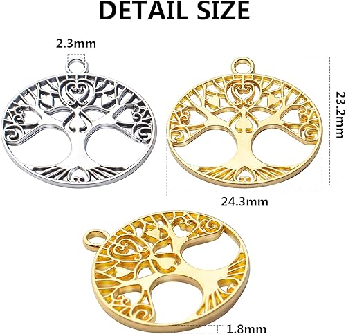 Miniatura 10 de Aylifu Colgantes de árbol de la vida, 40 piezas de aleación para árbol de Navidad para suministros de manualidades, fabricación de collares y