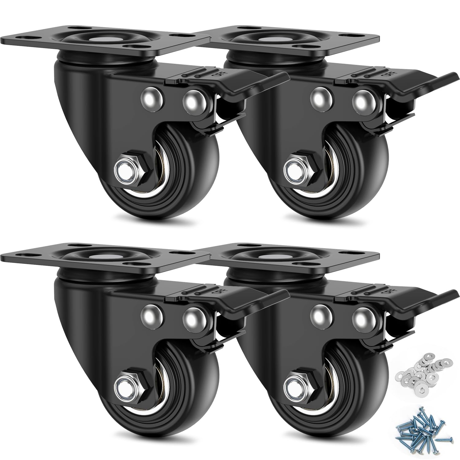 Deutnart Möbelrollen Klein, 38mm Rollen für Möbel, Geräuscharme Lenkrollen mit Doppelten Kugellagern, Platzsparend Rollen Schwerlast für Wagen Werkbänke Garagen, Tragfähigkeit von 200 kg - 4er Pack