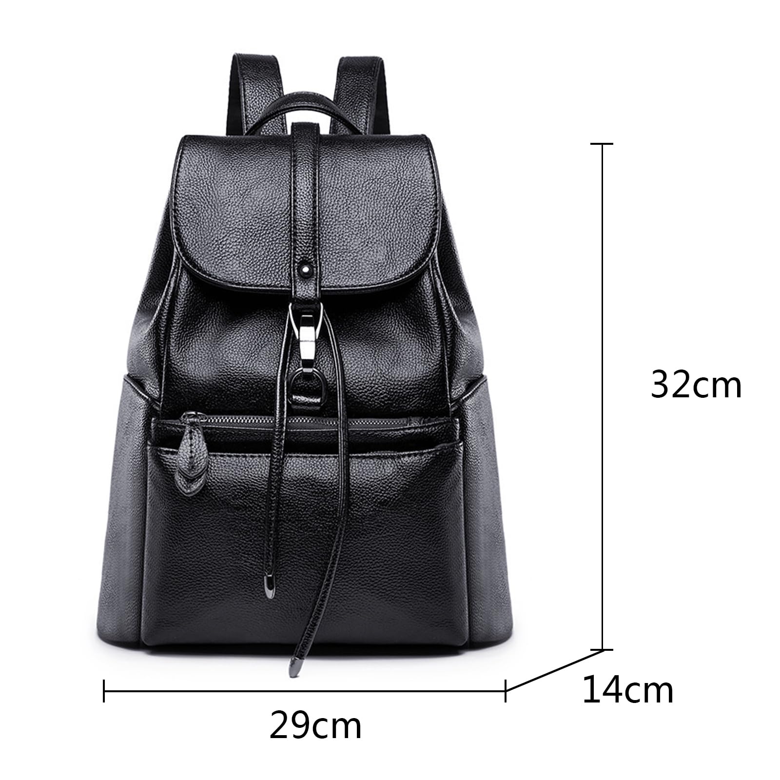 Damen Rucksack PU Leder Elegant Wasserdicht Anti-Diebstahl Große Kapazität für Freizeit Arbeit Schule Reise Schwarz