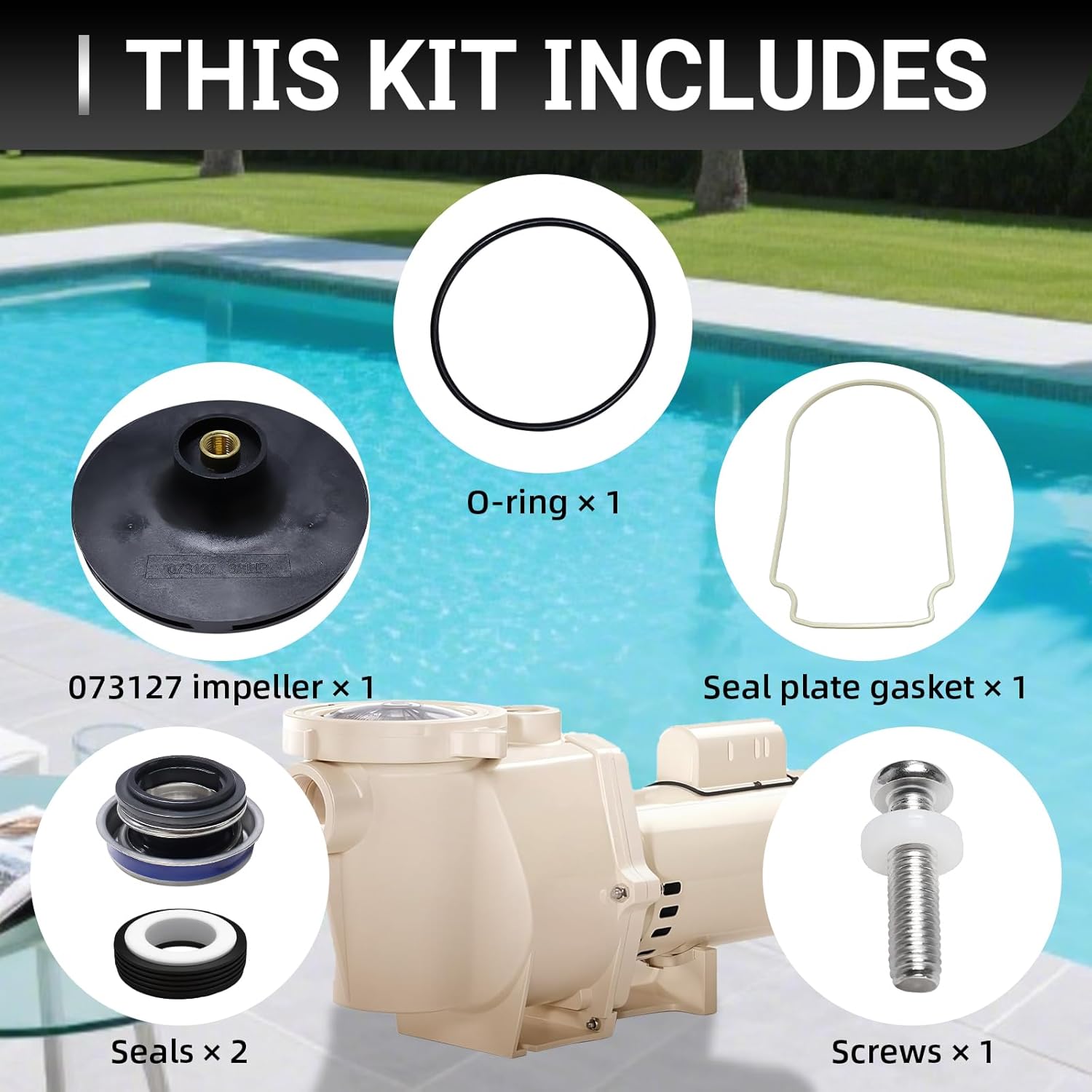 073127 Impeller Replacement Kit Fits for Pentair Whisperflo 075713 071444 PS-1000 357102 071652 Pool and Spa Pump Impeller Replacement 073127 Kit