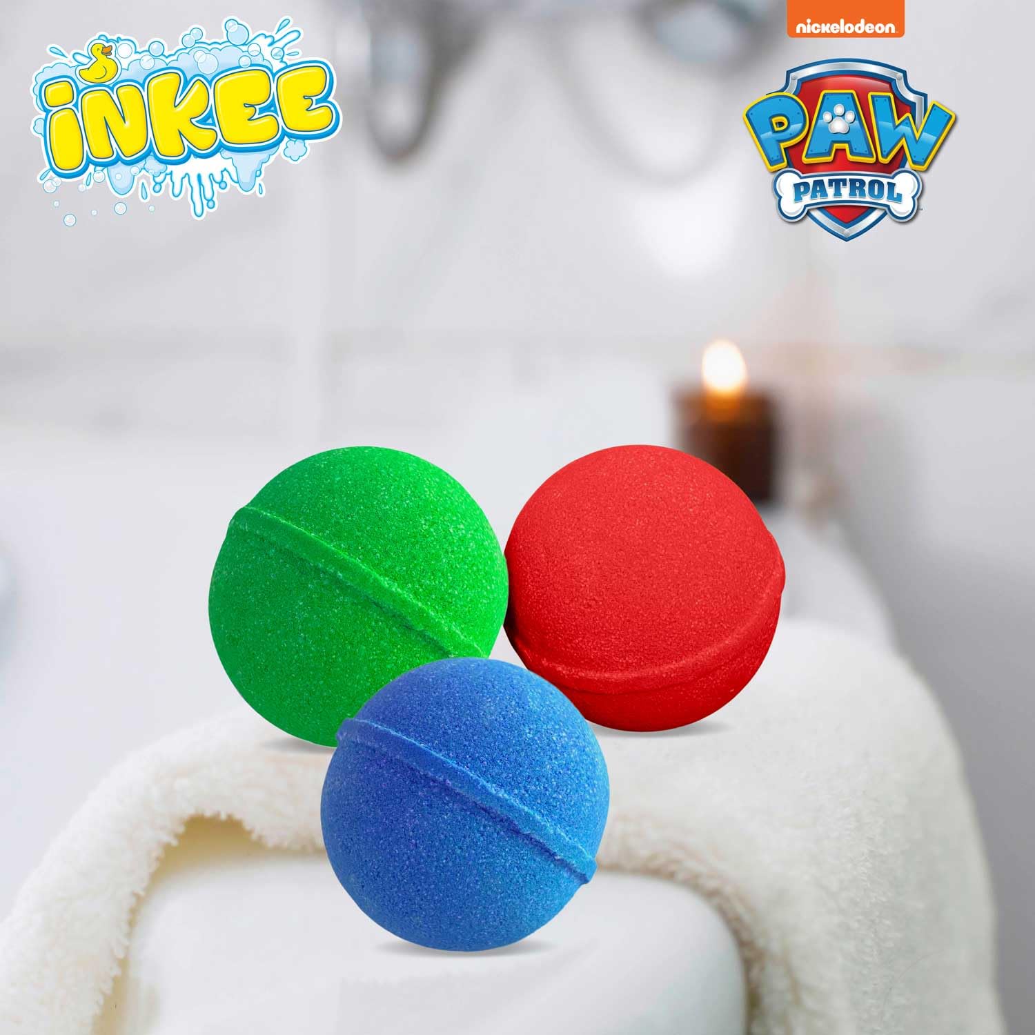 INKEE Paw Patrol Bombe da Bagno Bambini 3 Pezzi – Colorate con Aroma Ciliegia e Olio di Jojoba – Bath Bomb Naturali per Vasca – Adatte a Bambini dai 3 Anni