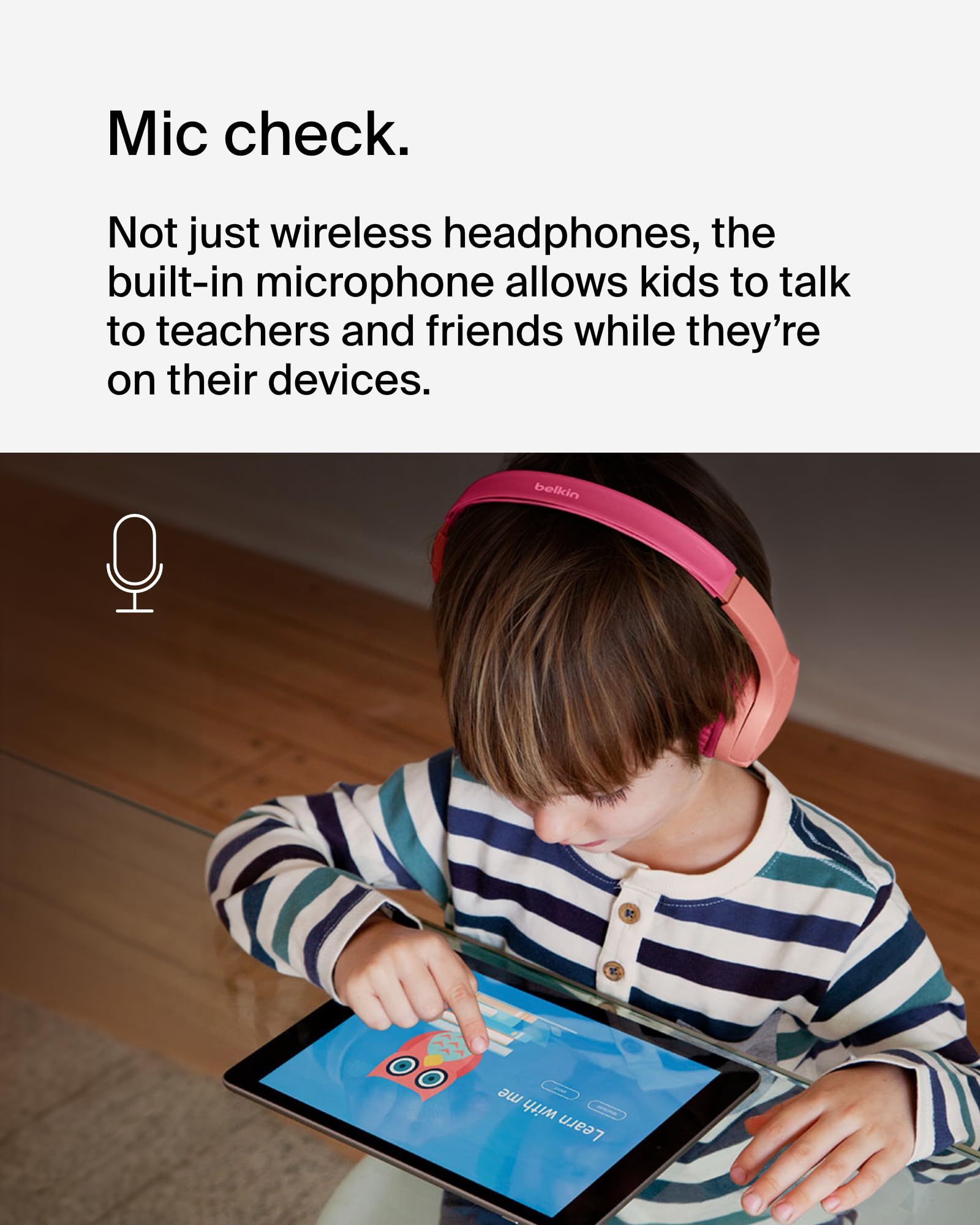 Belkin SoundForm Bezprzewodowe słuchawki nauszne dla dzieci z wbudowanym mikrofonem, dla dziewczynek i chłopców do nauki online, szkoły, podróży, pasują do iPhone'ów, iPadów, Galaxy itd. – różowe