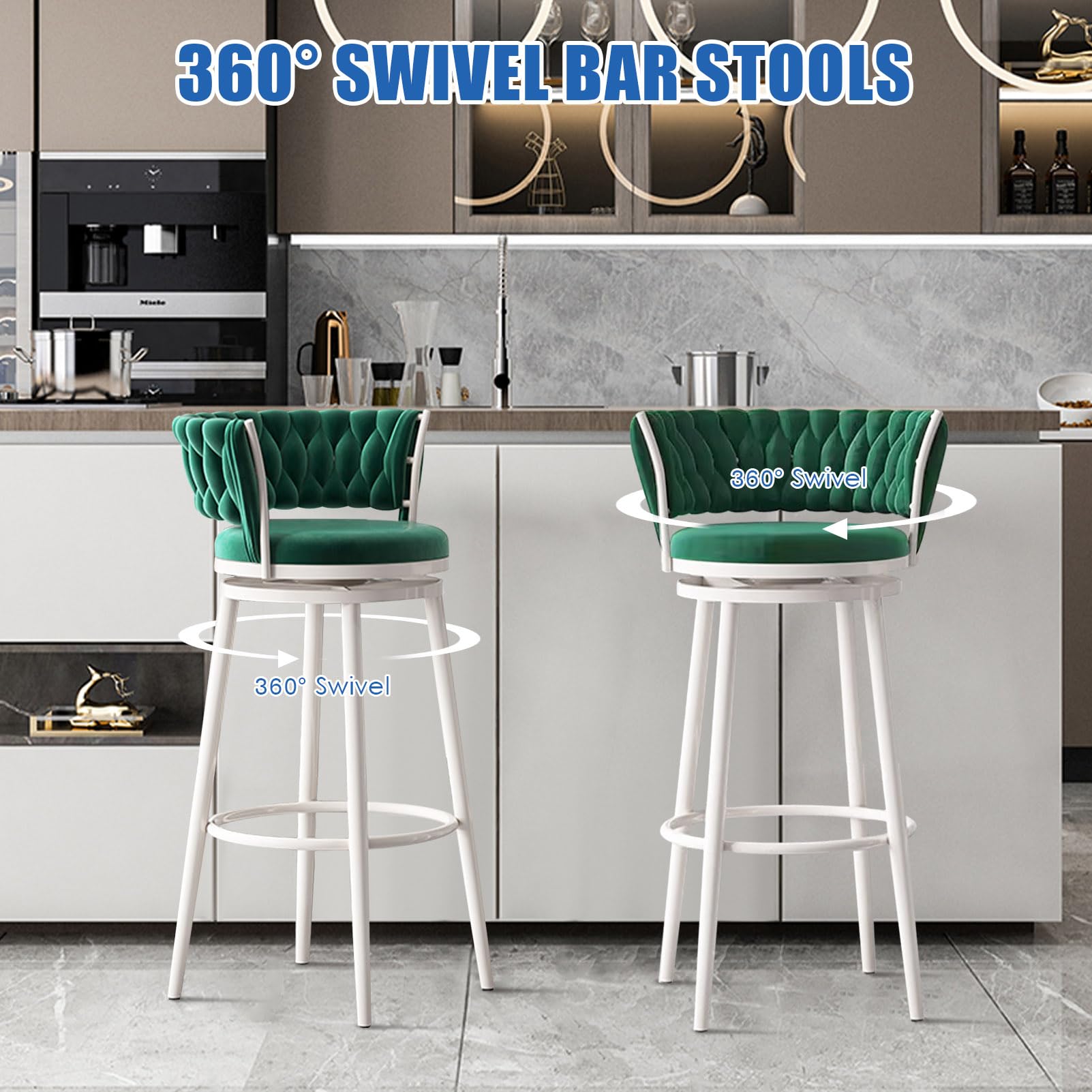 Amazon｜ベルベットバースツール2個セット、カウンターハイトバース