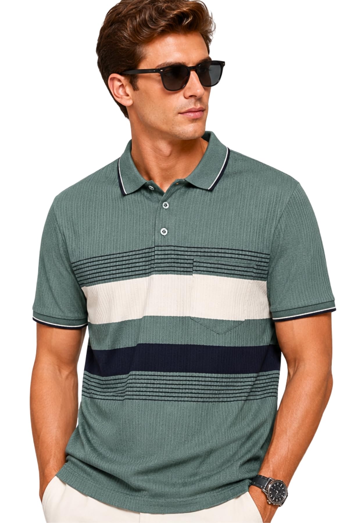 sane originals Polo T-Shirt for Men with Pocket || Striped Polo for Men-picture-35