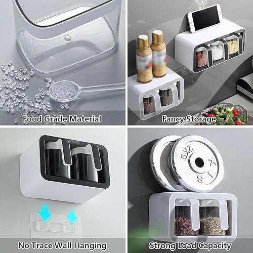 Miniatura 5 de Contenedores de condimentos montados en la pared, caja de condimentos autoadhesiva, frascos de condimentos con cuchara, organizador de