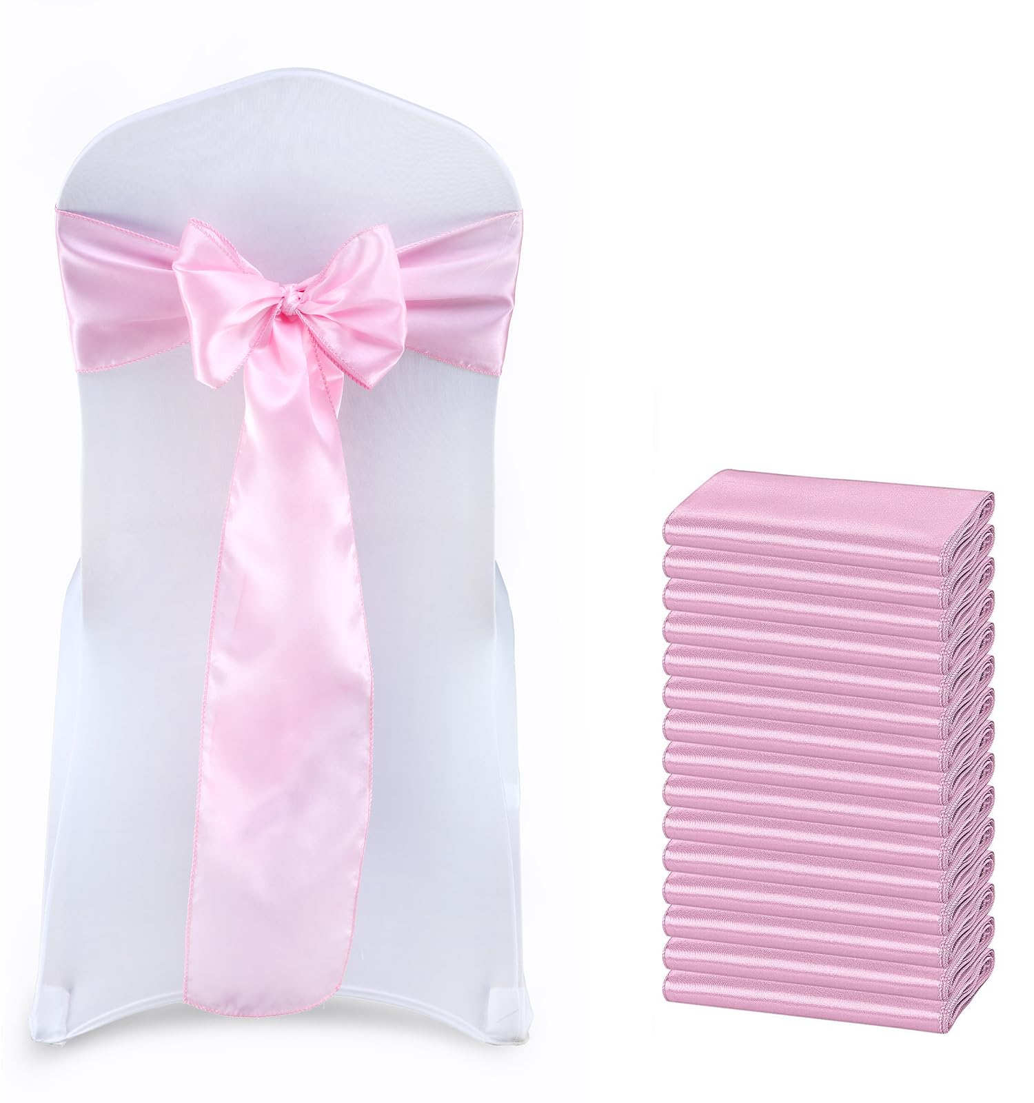 VDS Satin Chair Sashes Chair Cover Back Tie Sateen Bows Ribbon for Wedding Birthday Graduation Engagement Ceremony Event Party Banquet Venue Hotel All Dining Chair Decoration (150PC) (Pink) — image 1