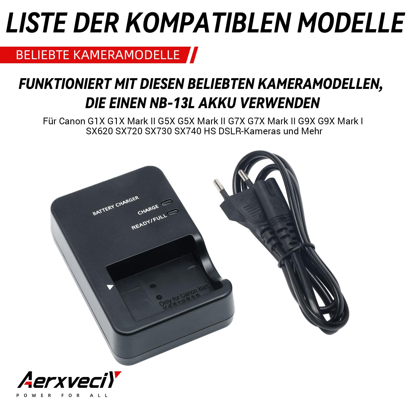 CB-2LH CB-2LHE Chargeur de batterie pour Canon : compatible avec la batterie Canon NB-13L pour G1X Mark III (pas pour G1X) G5X G5X Mark II G7X G7X Mark II G9X G9X Mark II SX620 SX720 SX730 SX740 HS