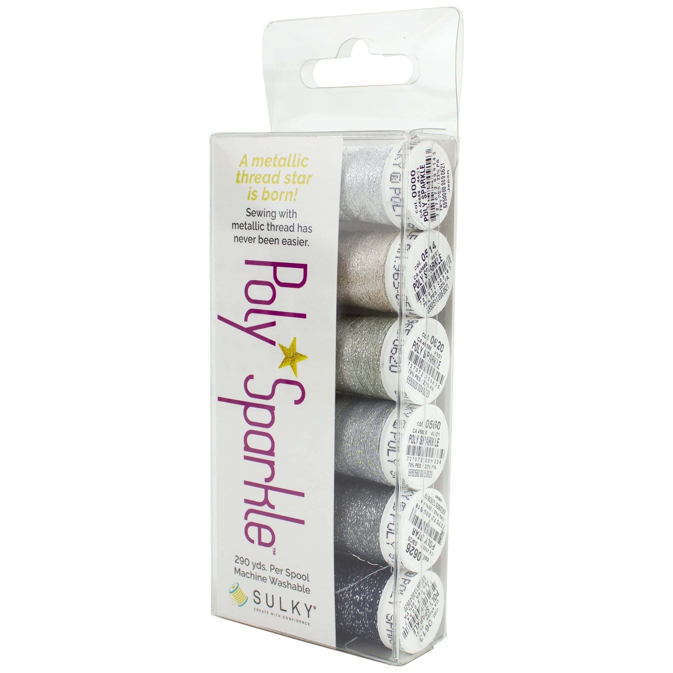 Sulky 30wt Poly Sparkle Thread 6/Pkg-Silver Sampler Assortment