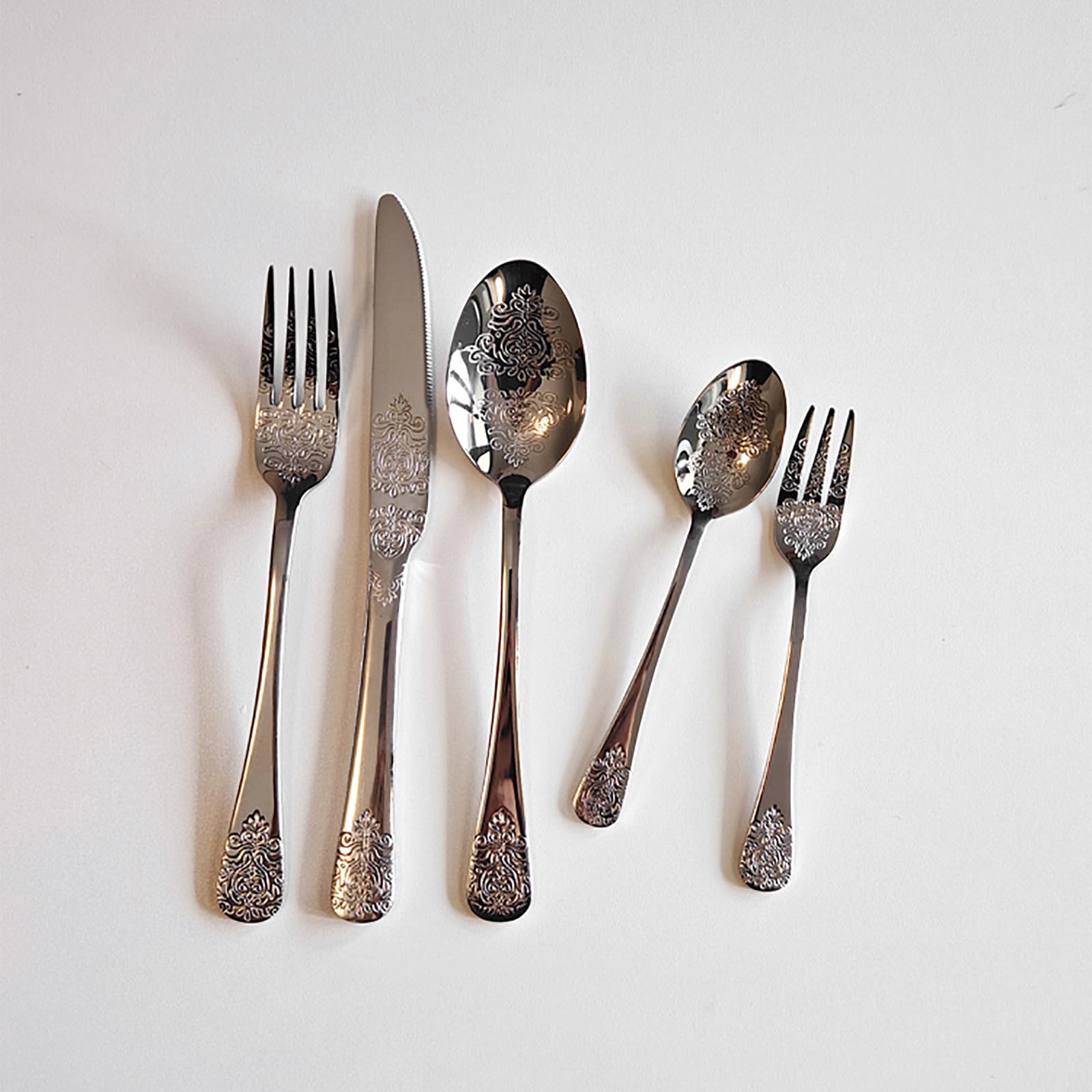 90 Piece Silverware Set Service for 18 Vintage Embossed Cutlery Utensil Set Home Kitchen Eating Tableware Set Include