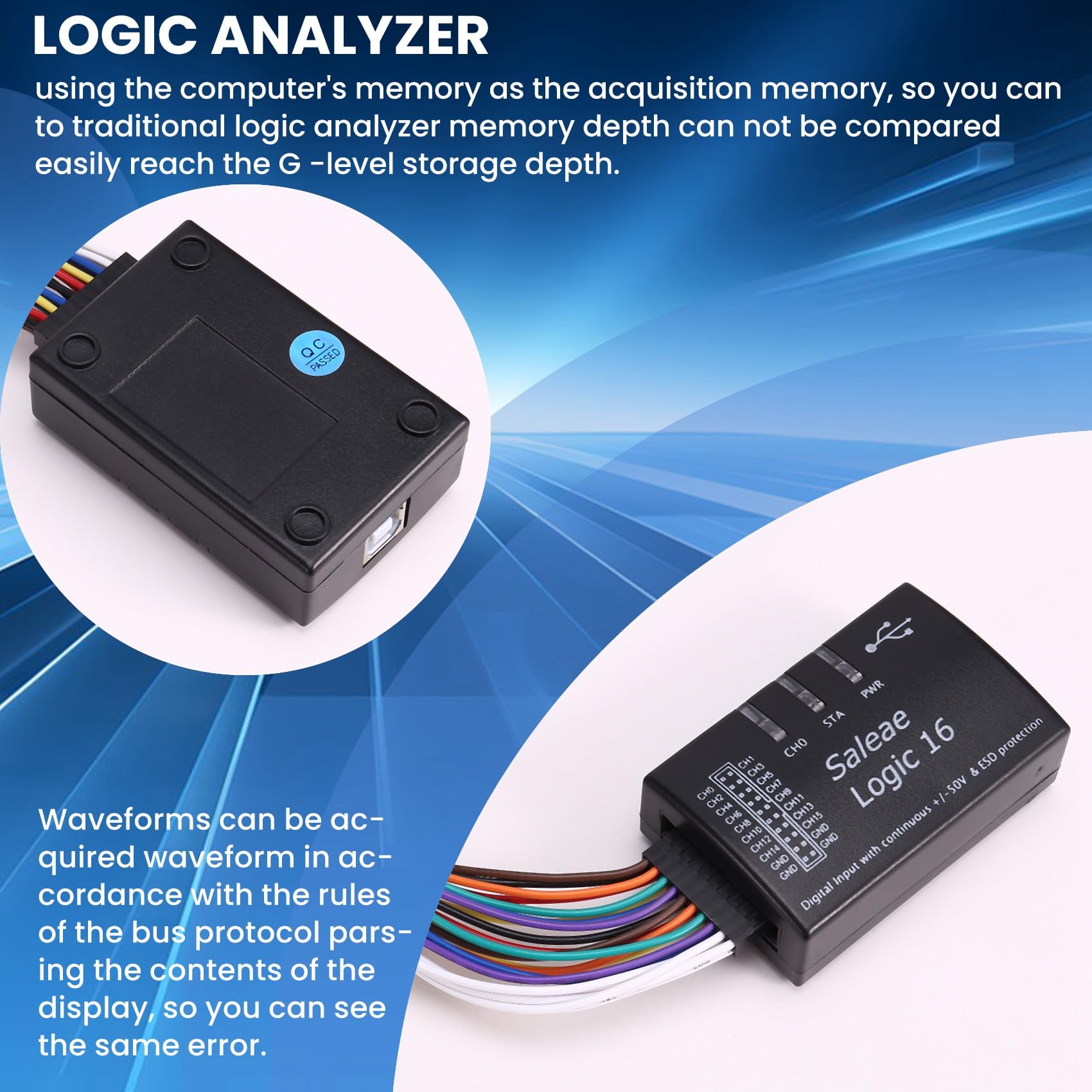 SHABD Analizador Lógico Logic USB para Instrumentos Versión Oficial Frecuencia de Muestreo 100M 16 Canales