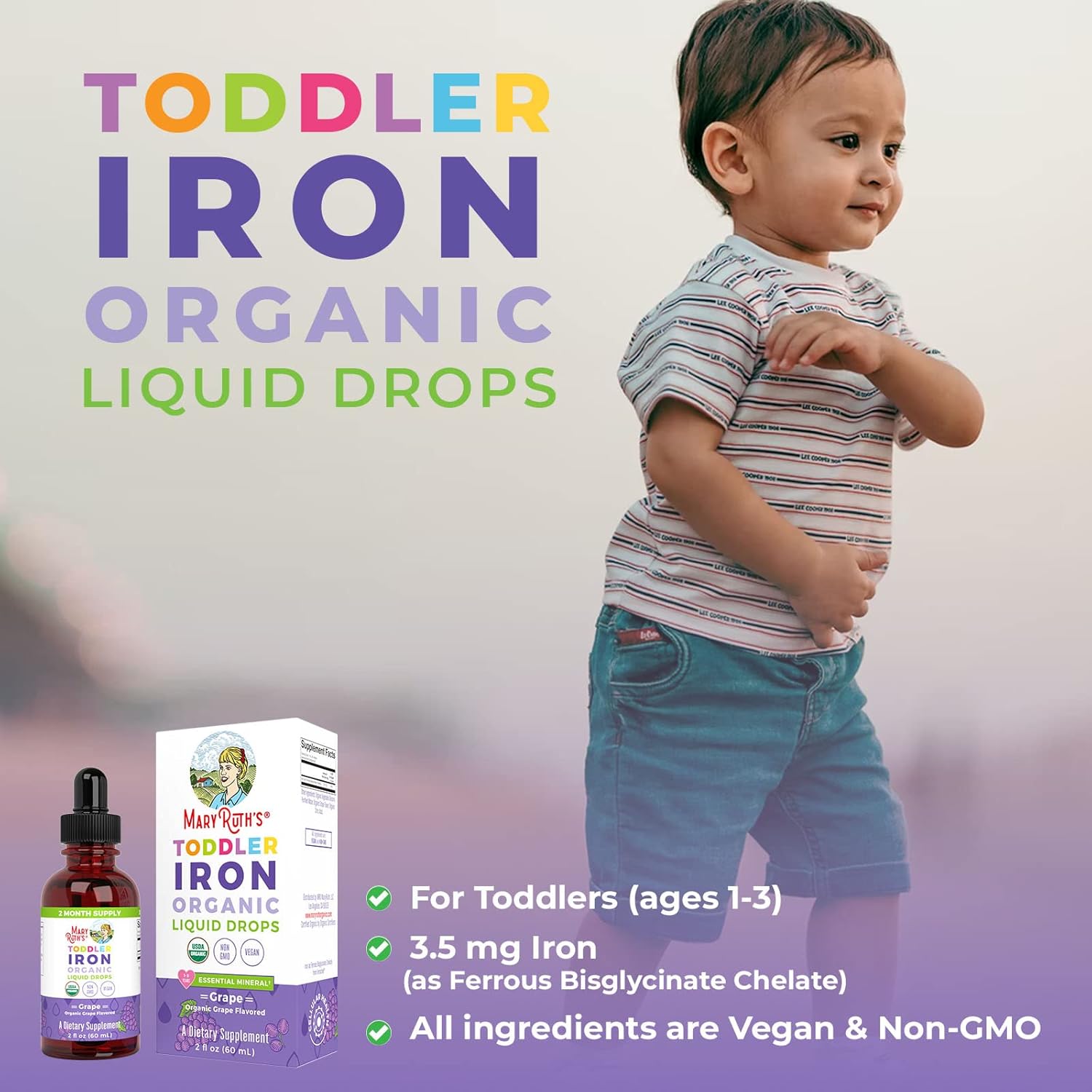 Liquid Iron Supplement for Toddlers & USDA Organic Vitamin D3 Liquid Spray Bundle by MaryRuth's | Iron Supplement | Immune Support for Infants & Toddlers | Vegan | Gluten Free | Non-GM : Health & Household