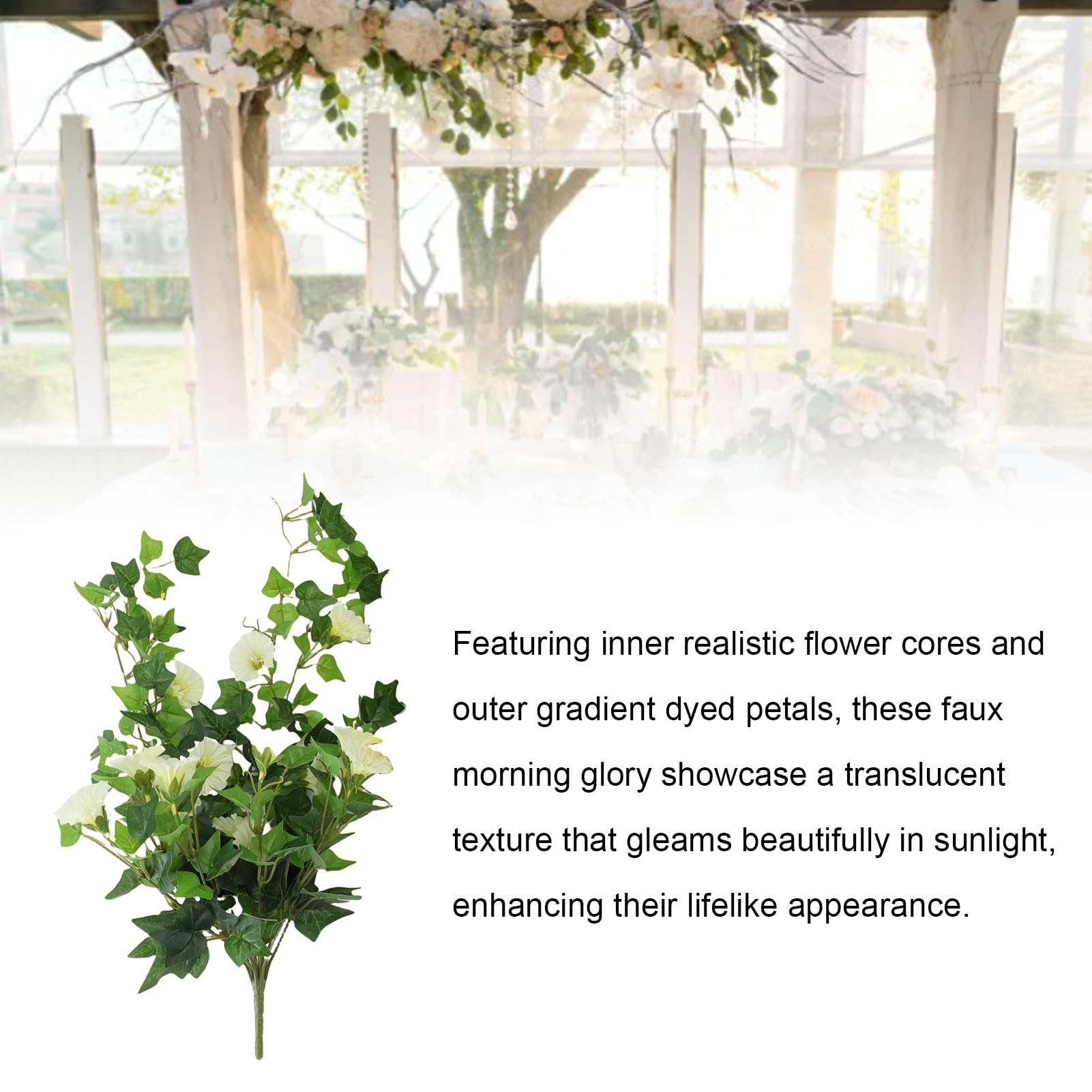 Cocoarm Sztuczna Girlanda z Kwiatów Tkanina i Plastik Sztuczna Wisząca Morning Glory 50 Cm Gradalne Płatki Kształtowane Winorośle na Wesele Patio Balkon Dekoracja ścienna (Biało żółty)