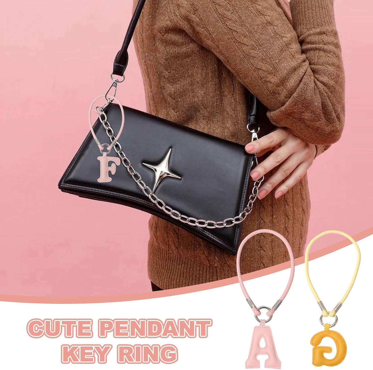 PATIKIL Initial Letter Keychain, Cute Leather Alphabet Keychains Pendant Charm for Women Bag Charm Key Purse Handbag image 4