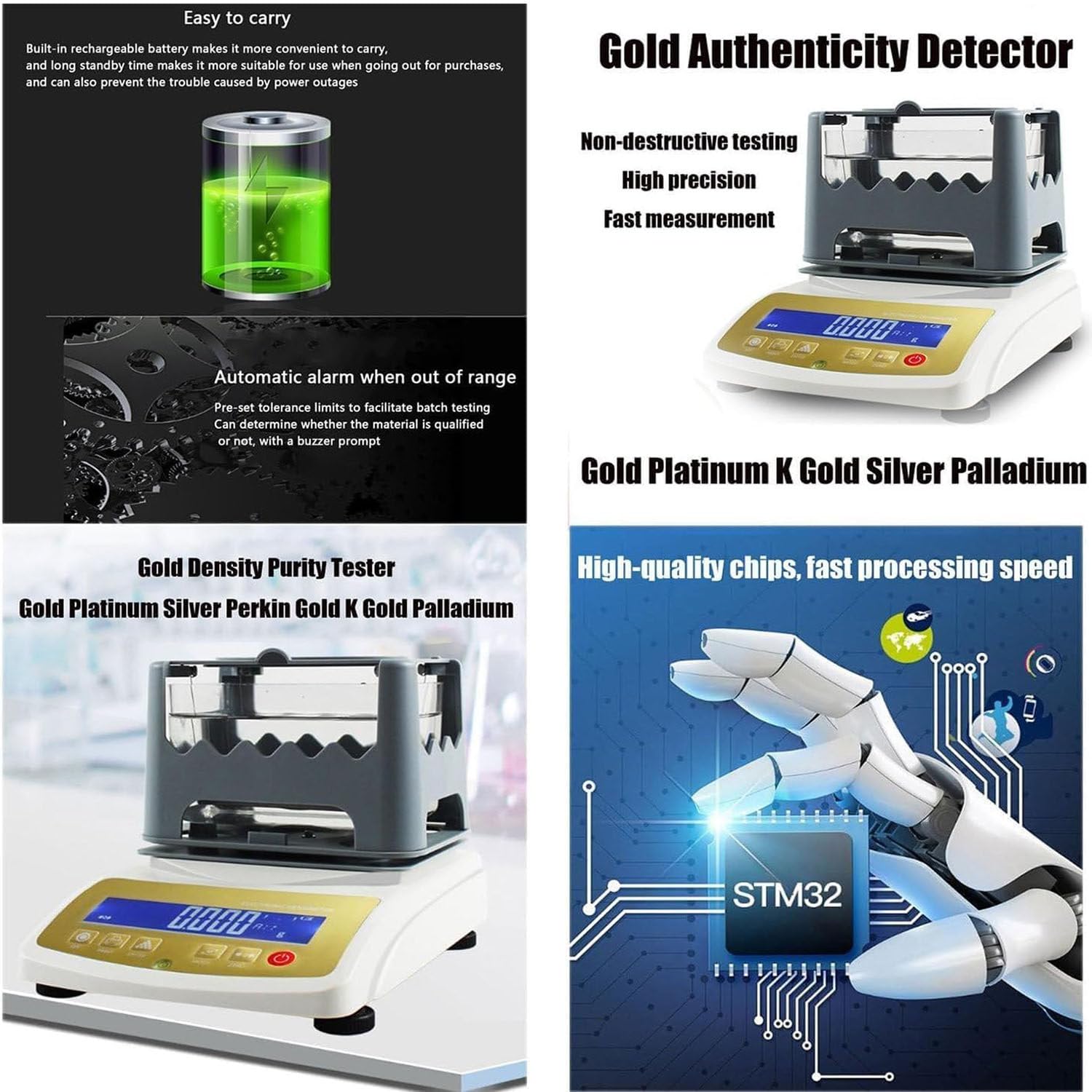 Analizador Digital Electrónico De Pureza De Oro Y Metales Preciosos, Medidor De Densidad, Probador De Pureza De Oro, Probador De Autenticidad De Metales Preciosos,300K