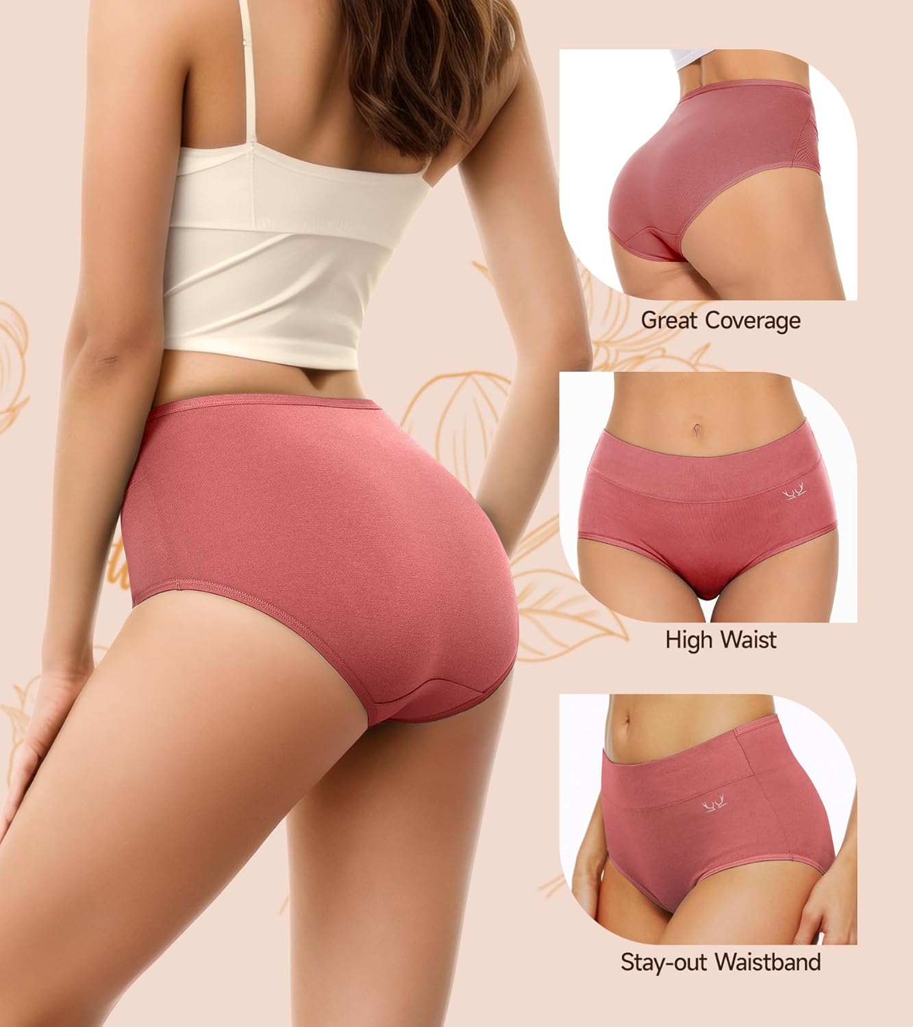 Women's Cotton Underwear High Waisted Underwear Soft Briefs Full Coverage Ladies Panties 5 Pack(Regular & Plus Size) - Image 3