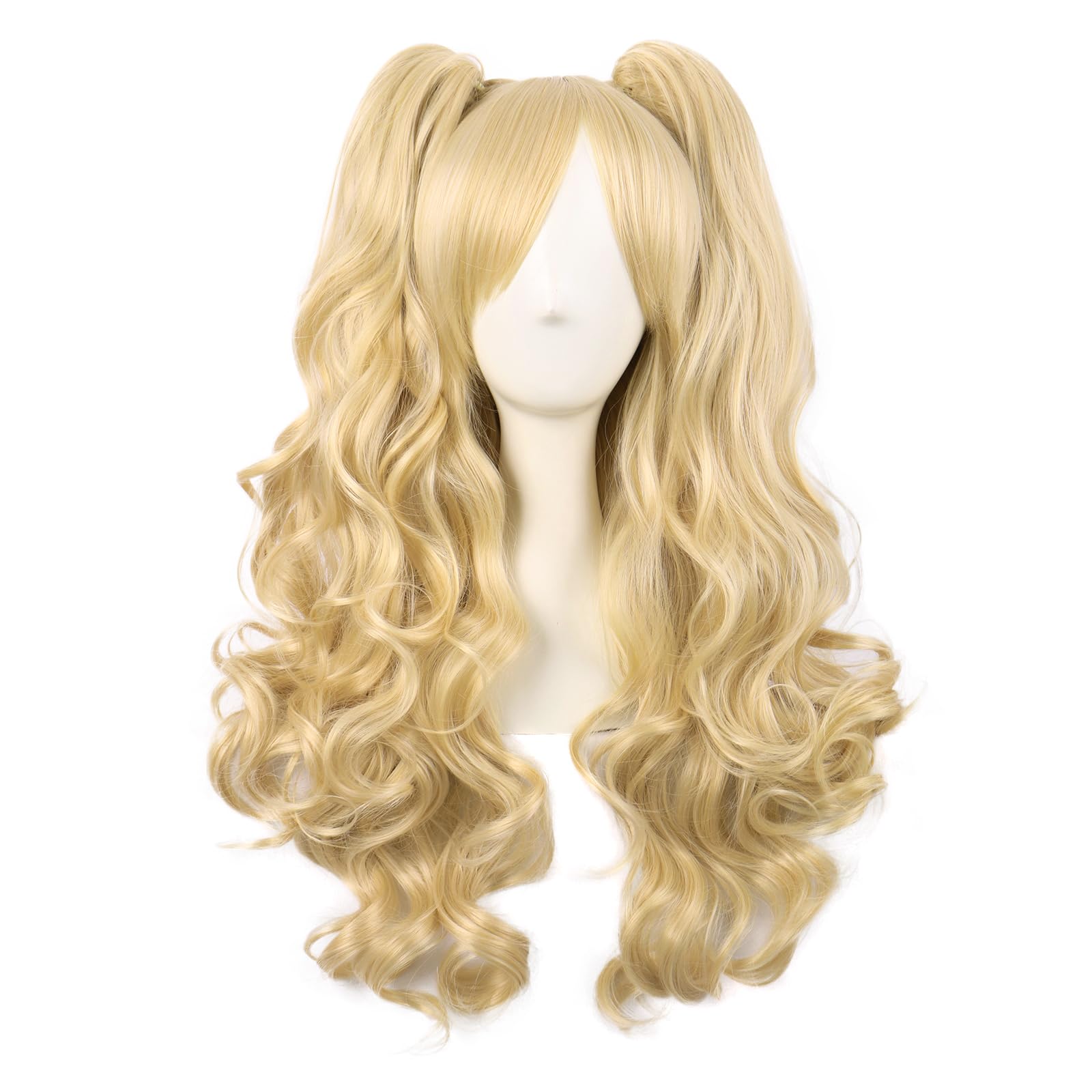 MapofBeauty 28 Pollic/70cm Lolita Lungo Ricci Clip On Code Di Cavallo Cosplay Animato Parrucca (Misto Dorato)