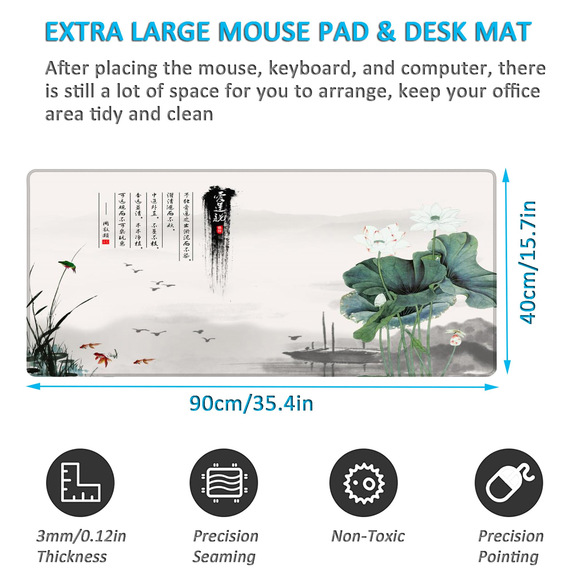 LL-COEUR Gaming Mouse Mat Grand Juego Mousepad Antideslizante Alfombrilla de Ratón Escritorio 900 x 400 x 3 mm (Loto)